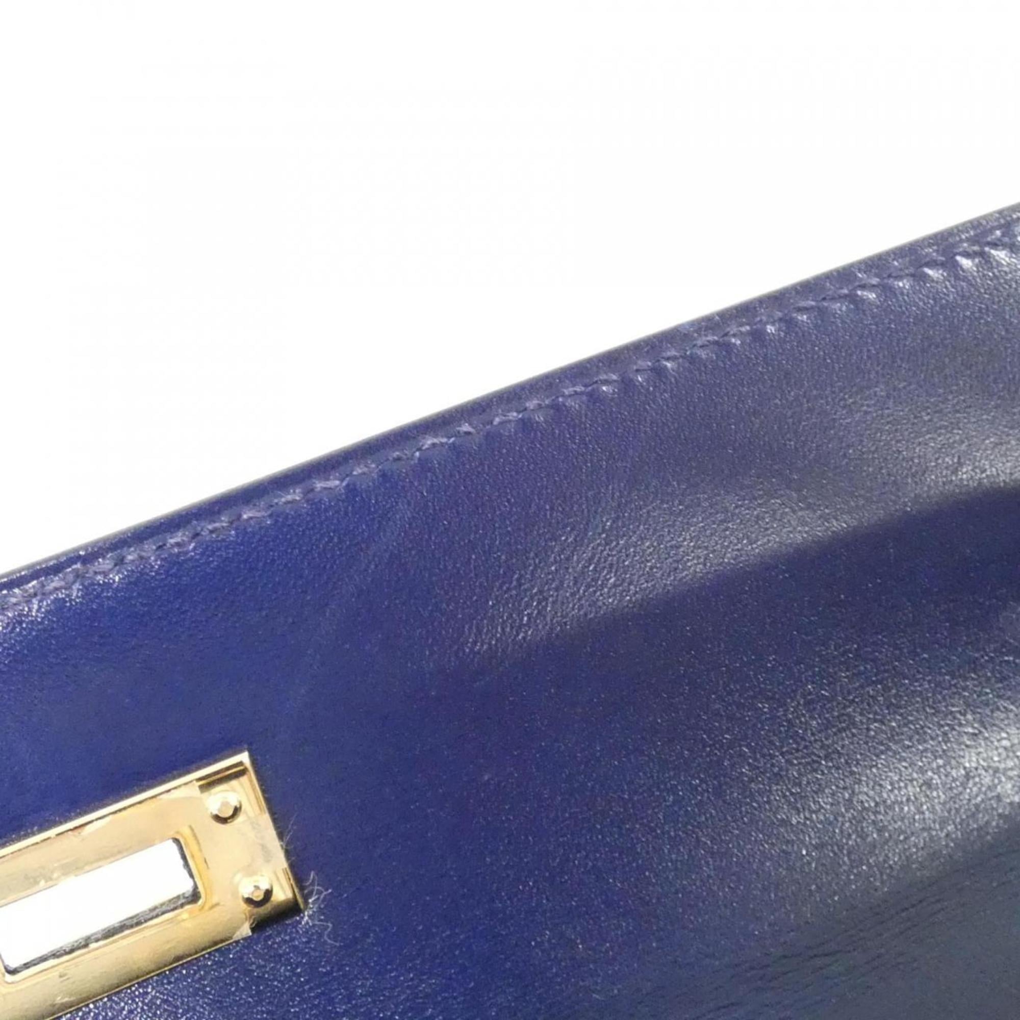 Hermes Bleu Saphir Blue Box Calf Leather Handbag (Pre-Owned)