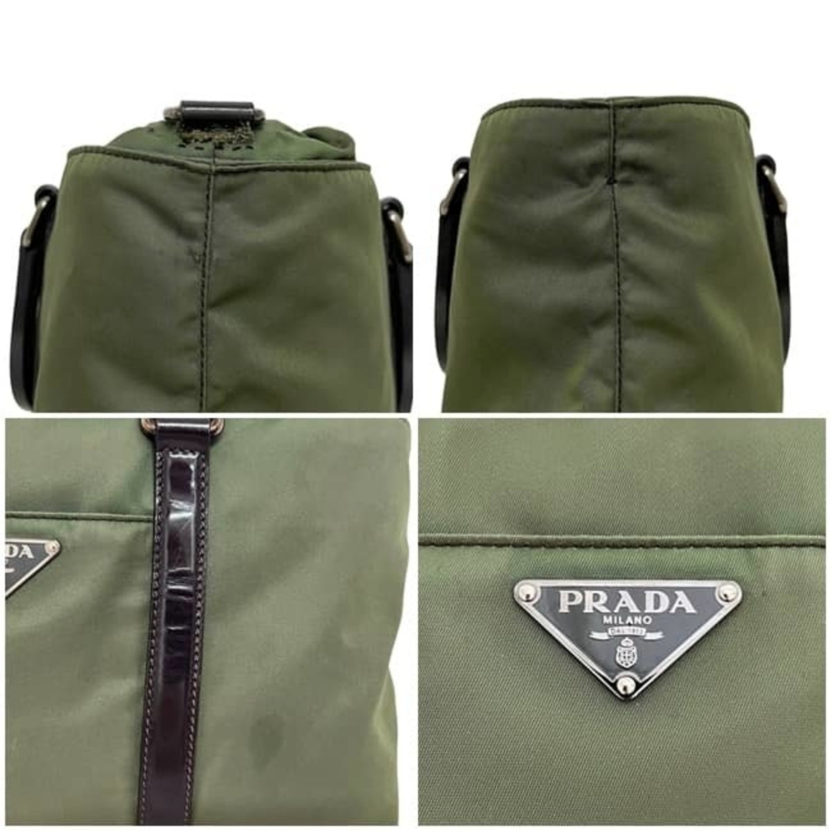 Prada Green Khaki Nylon Leather Handbag Shoulder Bag (Pre-Owned)