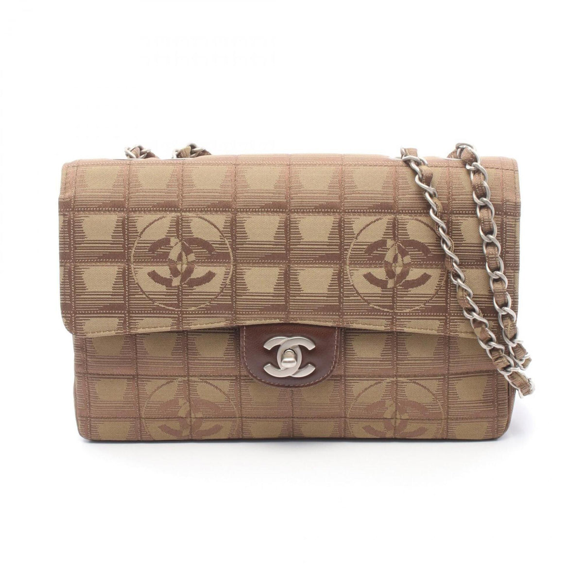 Chanel Khaki Leather Nylon Canvas Handbag Shoulder Bag (Pre-Owned)