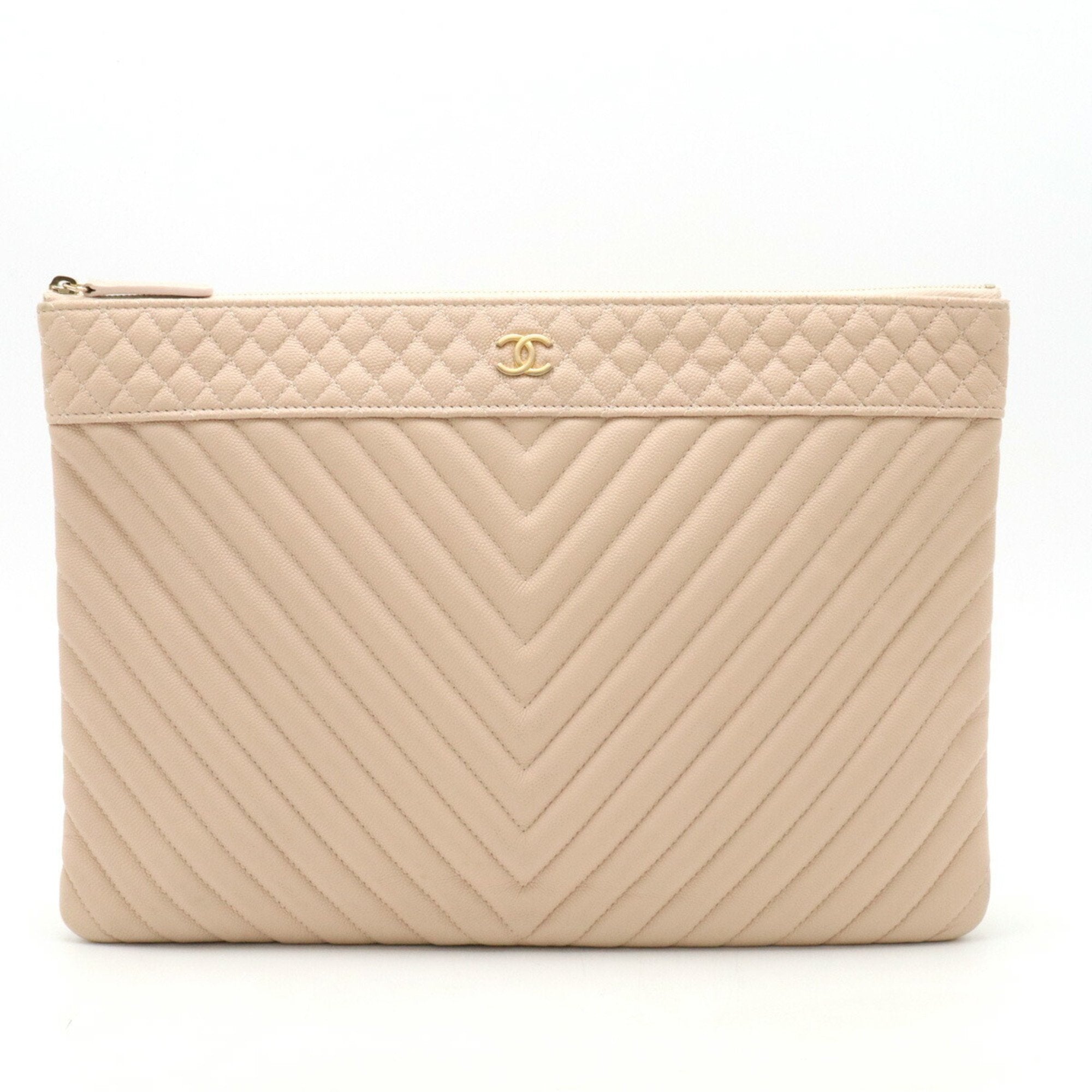 Chanel Chevron (V Stitch) Baby Pink Caviar Leather Clutch Bag (Pre-Owned)
