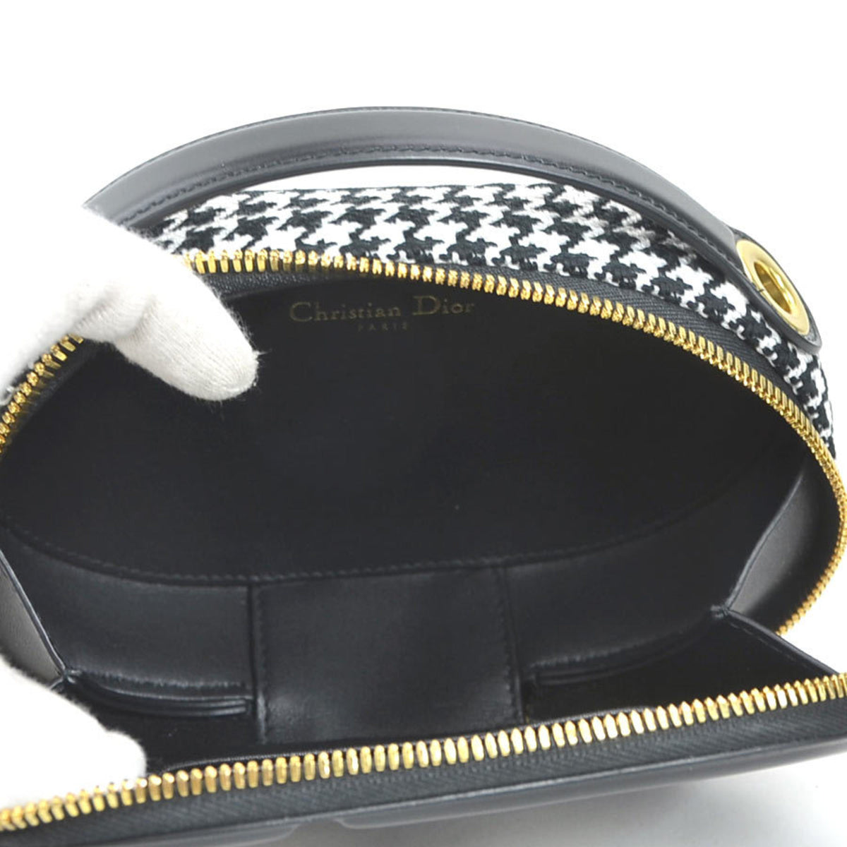Christian Dior Black White Leather Canvas Shoulder Bag (Pre-Owned)
