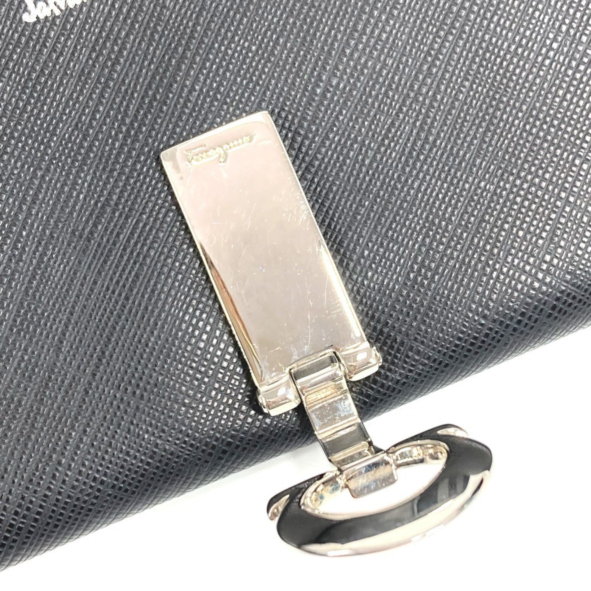 Salvatore Ferragamo Silver Black Leather Long Wallet (Bi-Fold) (Pre-Owned)
