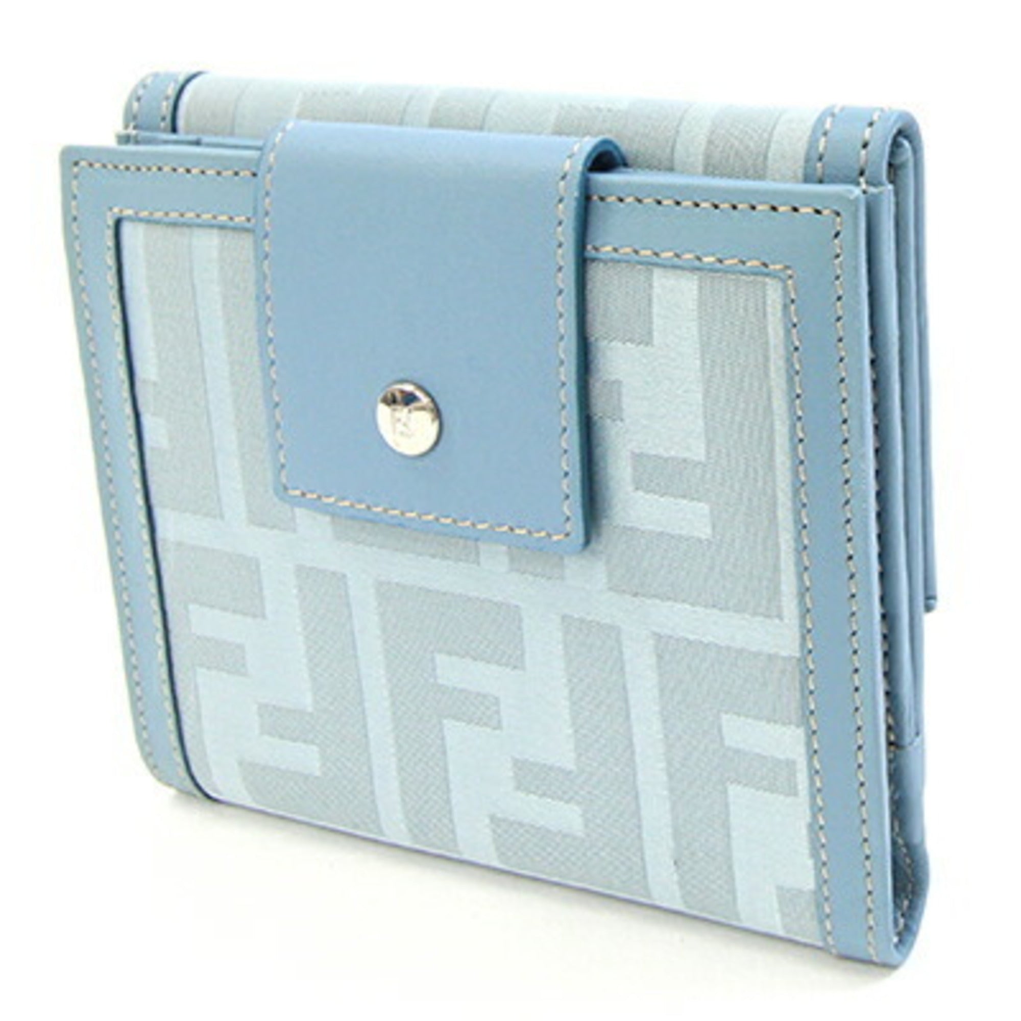 Fendi Light Blue Leather Canvas Wallet (Bi-Fold) (Pre-Owned)