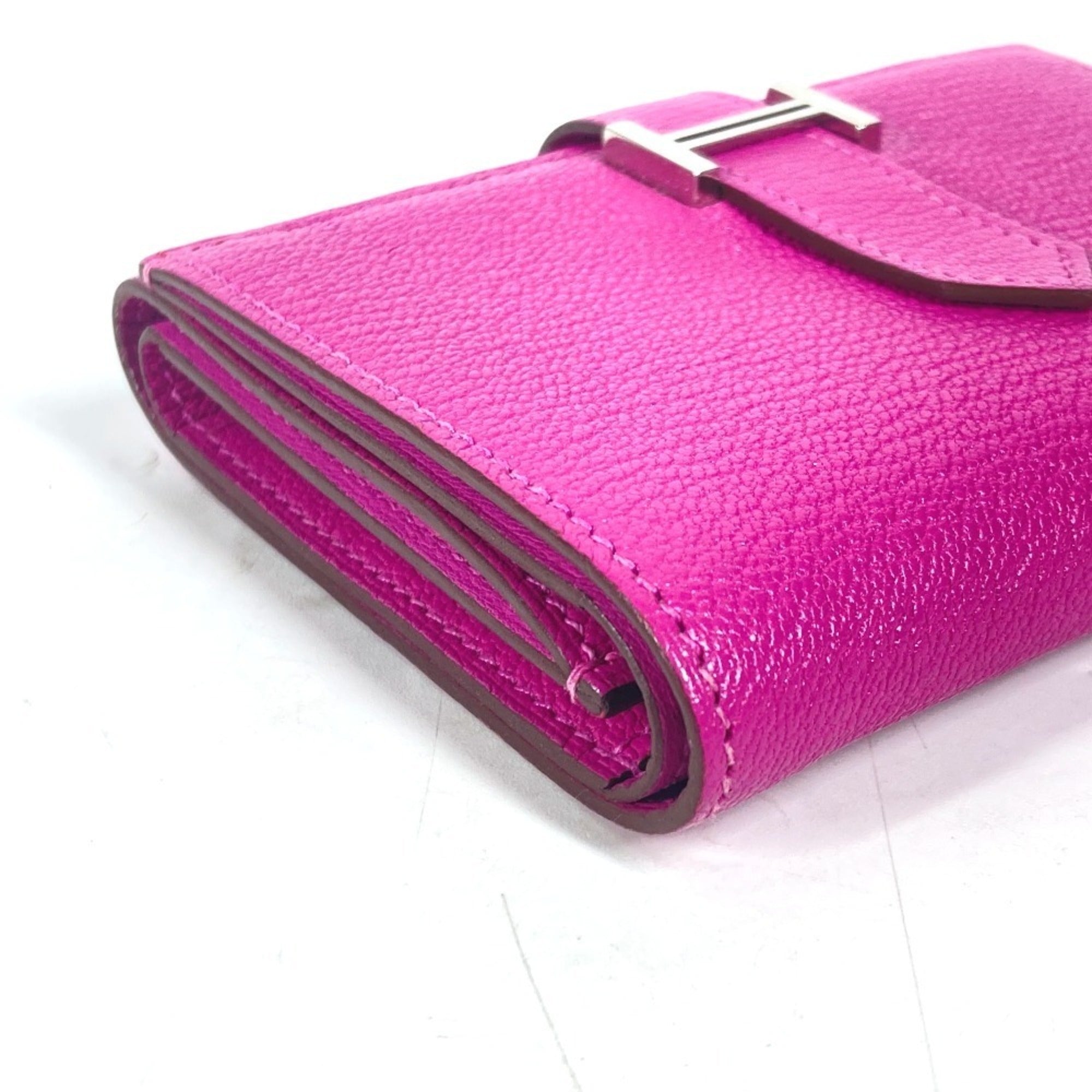 Hermes Pink Purple Chevre Leather Wallet (Tri-Fold) (Pre-Owned)