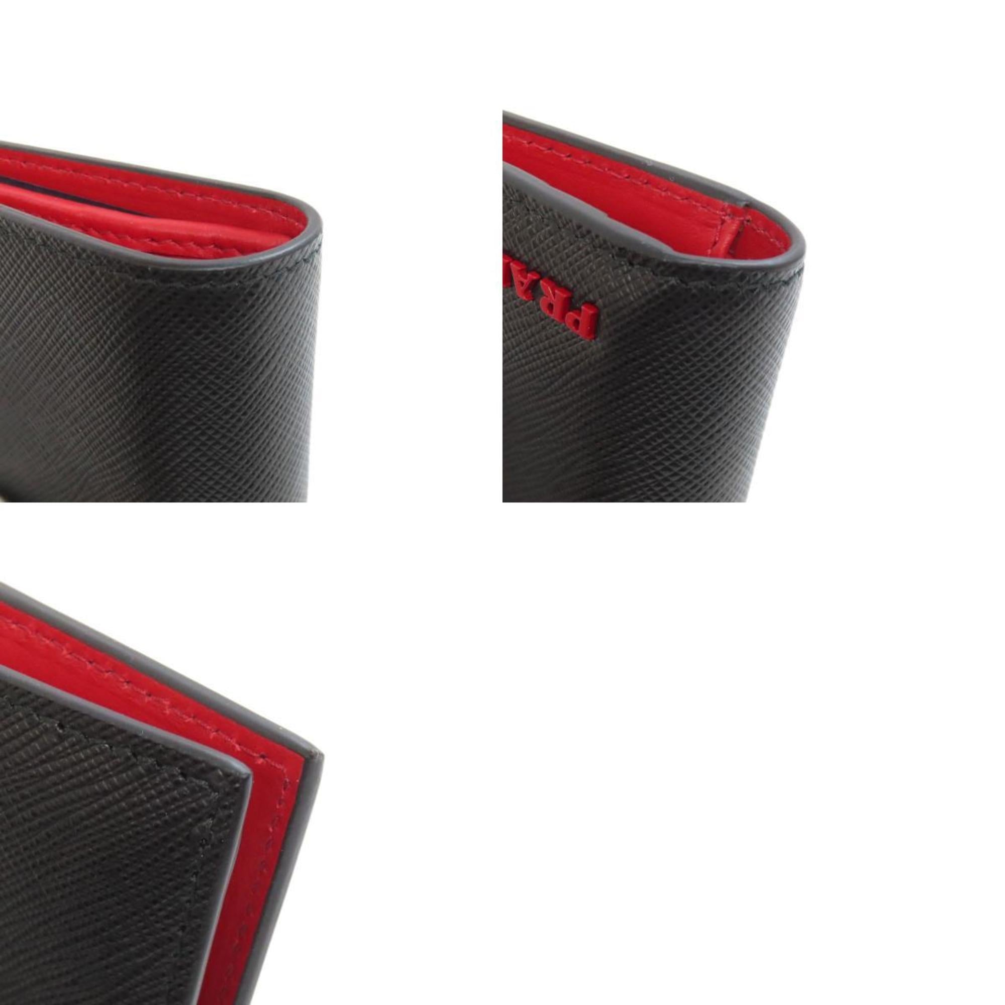 Prada Black Red Color Leather Wallet (Bi-Fold) (Pre-Owned)