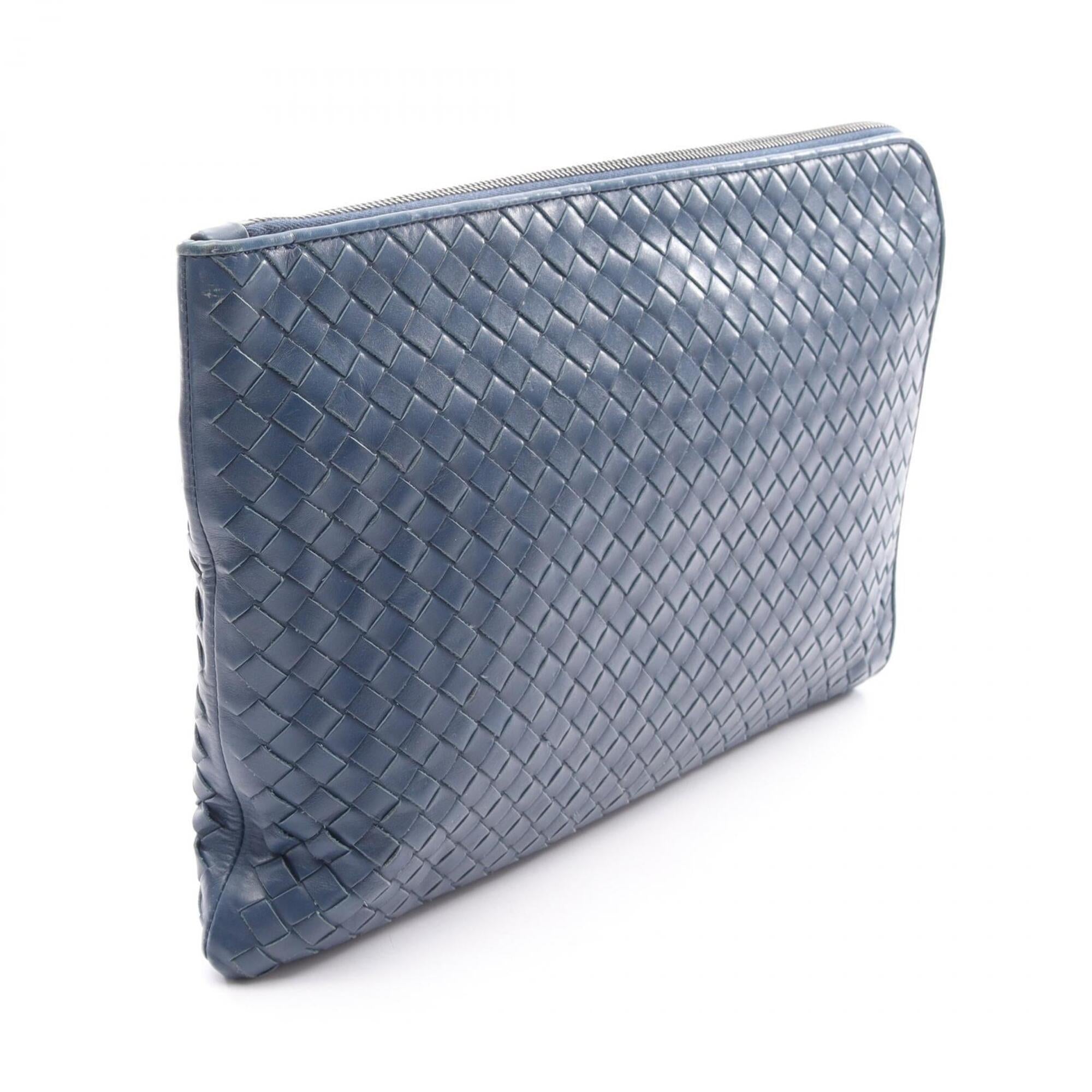 Bottega Veneta Intrecciato Blue Leather Clutch Bag Handbag (Pre-Owned)