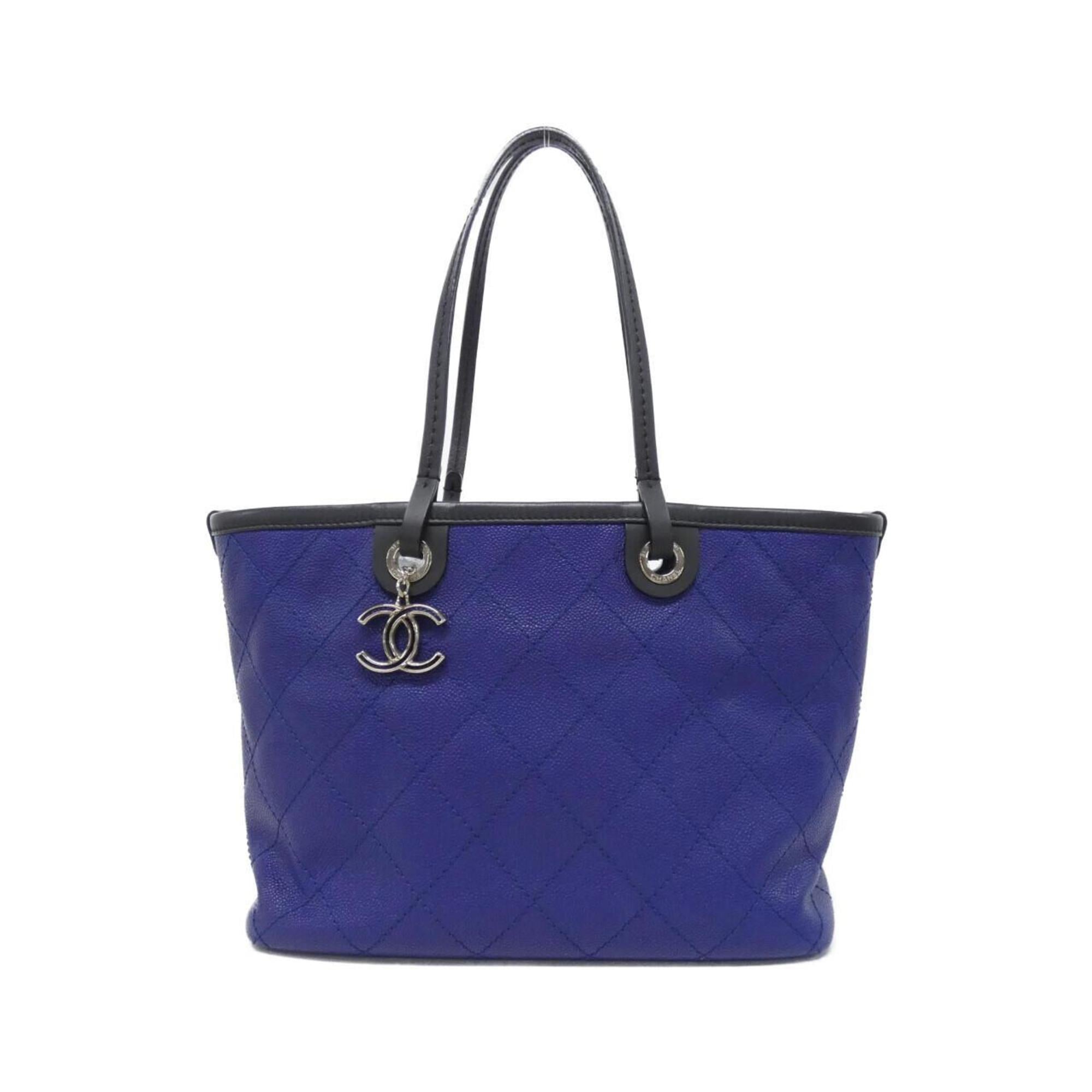 Chanel Black Blue Grained Calfskin Handbag Pouch (Pre-Owned)