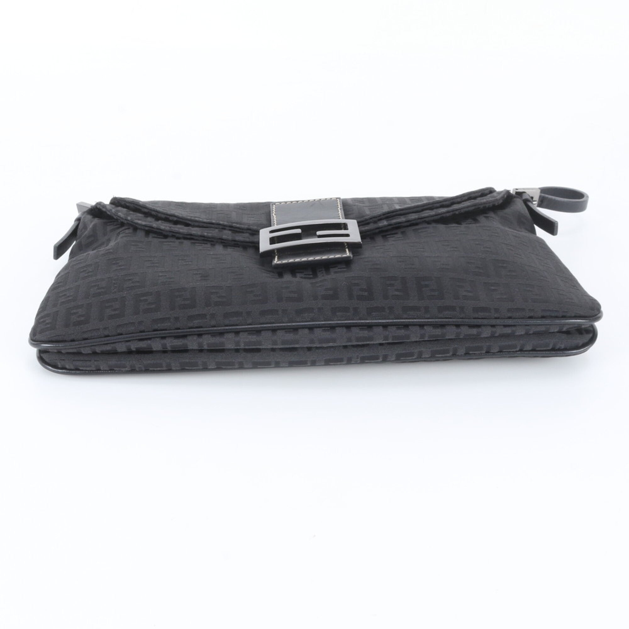 Fendi Black Leather Canvas Handbag Shoulder Bag (Pre-Owned)