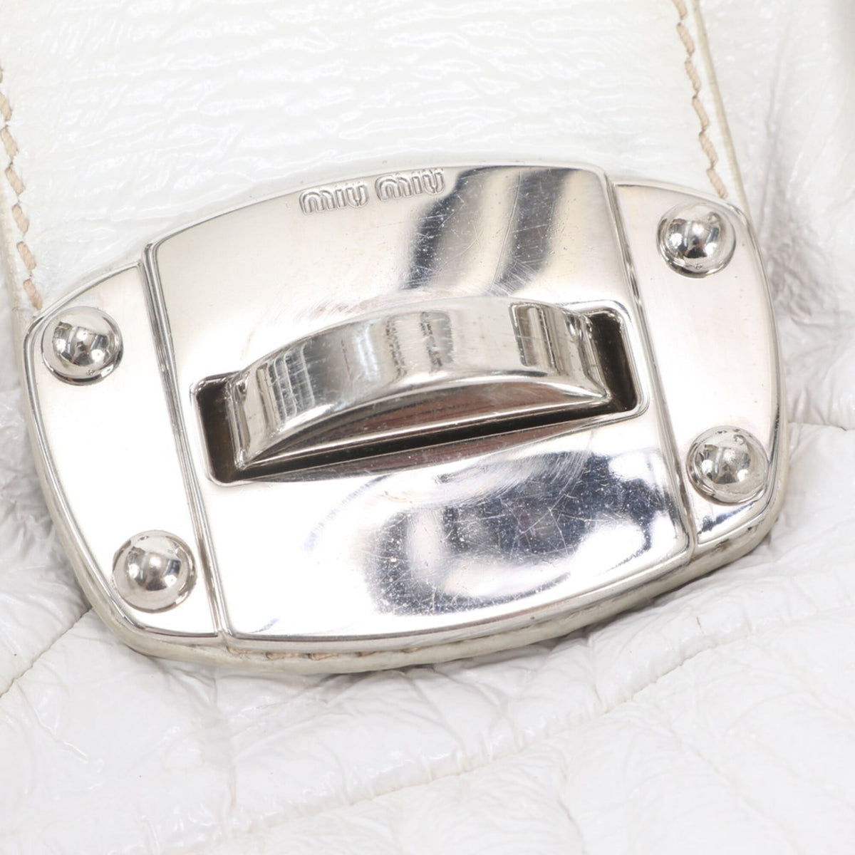 Miu Miu White Leather Handbag Shoulder Bag Tote Bag (Pre-Owned)