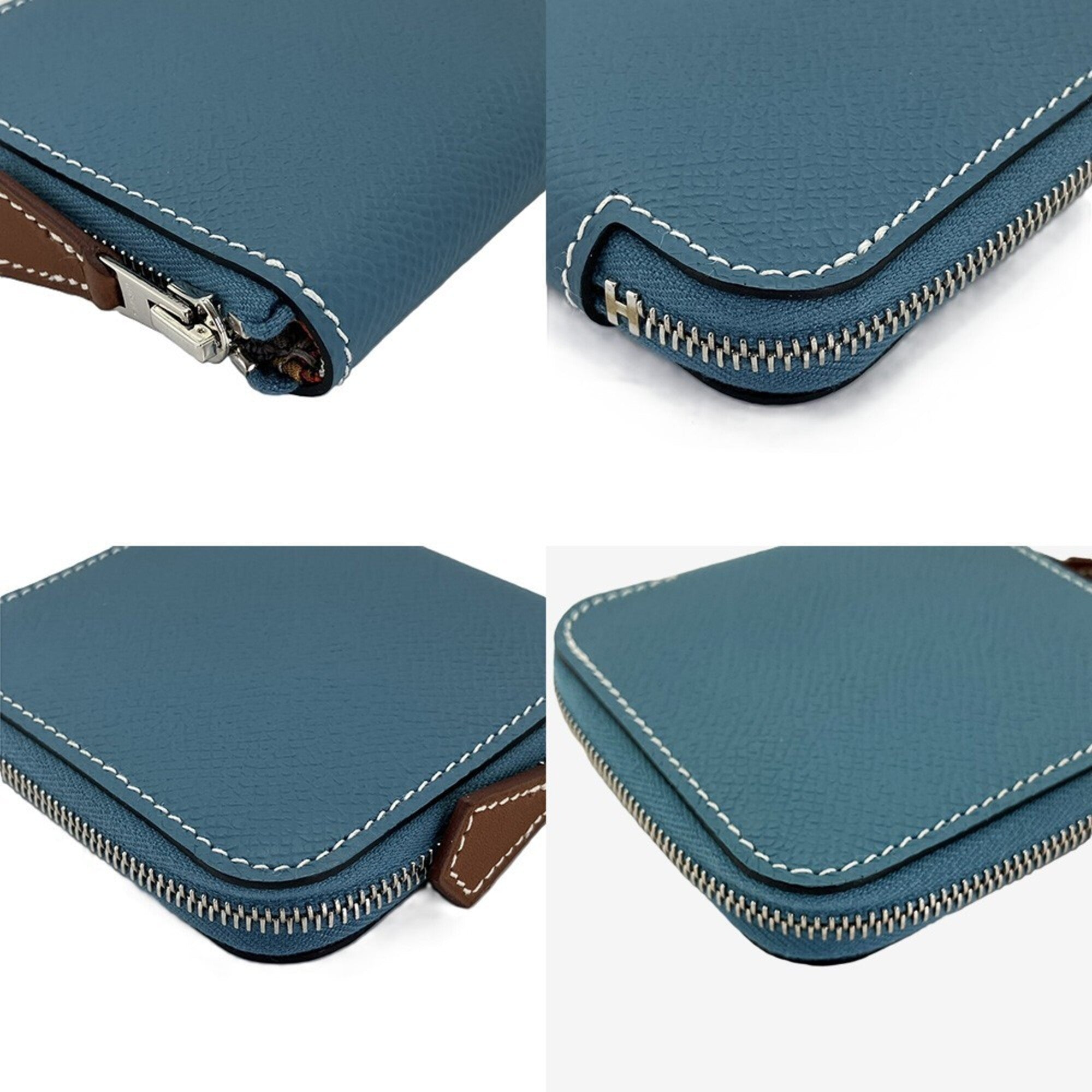 Hermes Silk'in Blue Leather Silk Coin Purse/Coin Case (Pre-Owned)