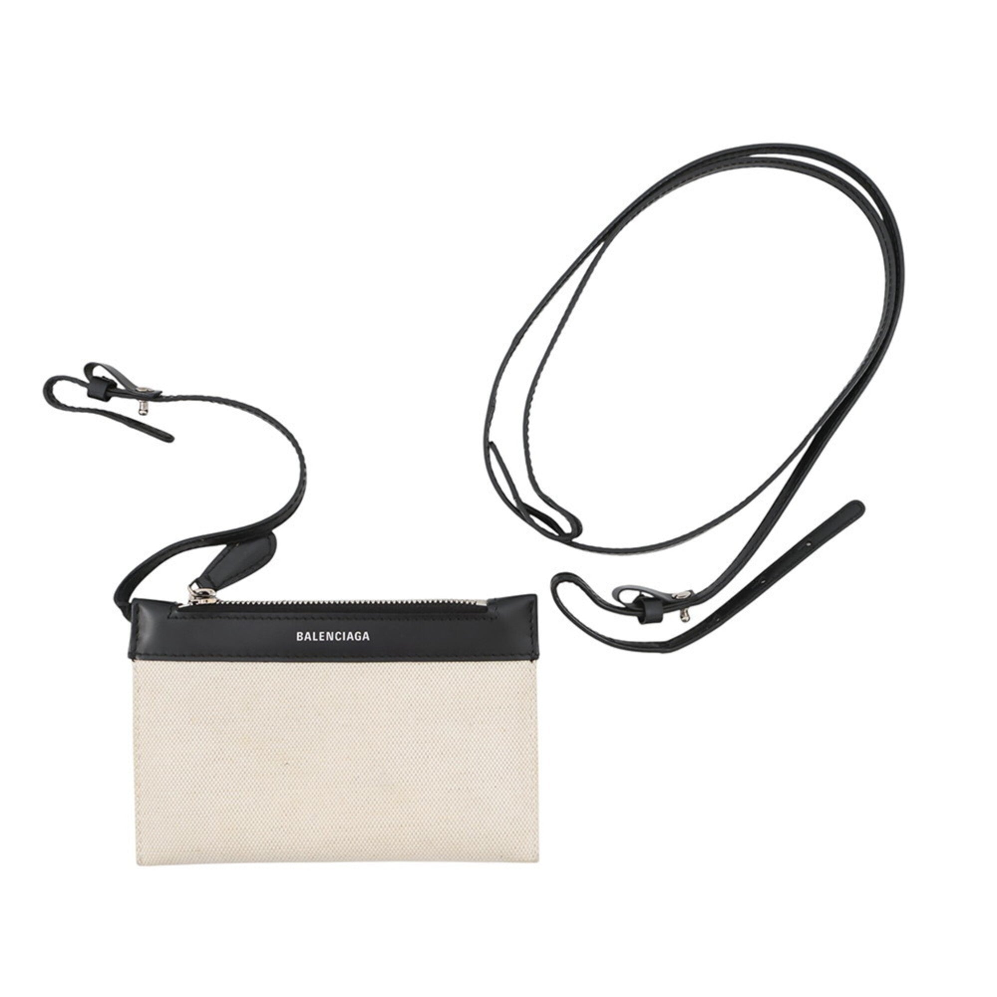 Balenciaga Black White Canvas Leather Handbag Pouch (Pre-Owned)