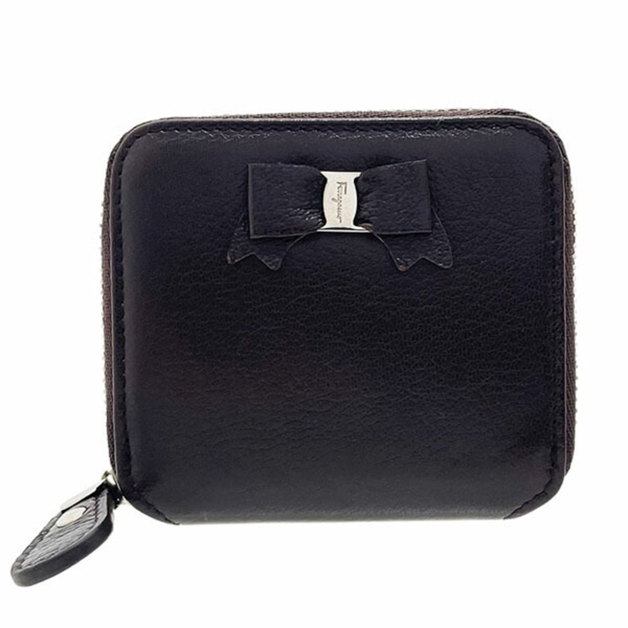 Salvatore Ferragamo Dark Brown Leather Coin Purse/Coin Case (Pre-Owned)