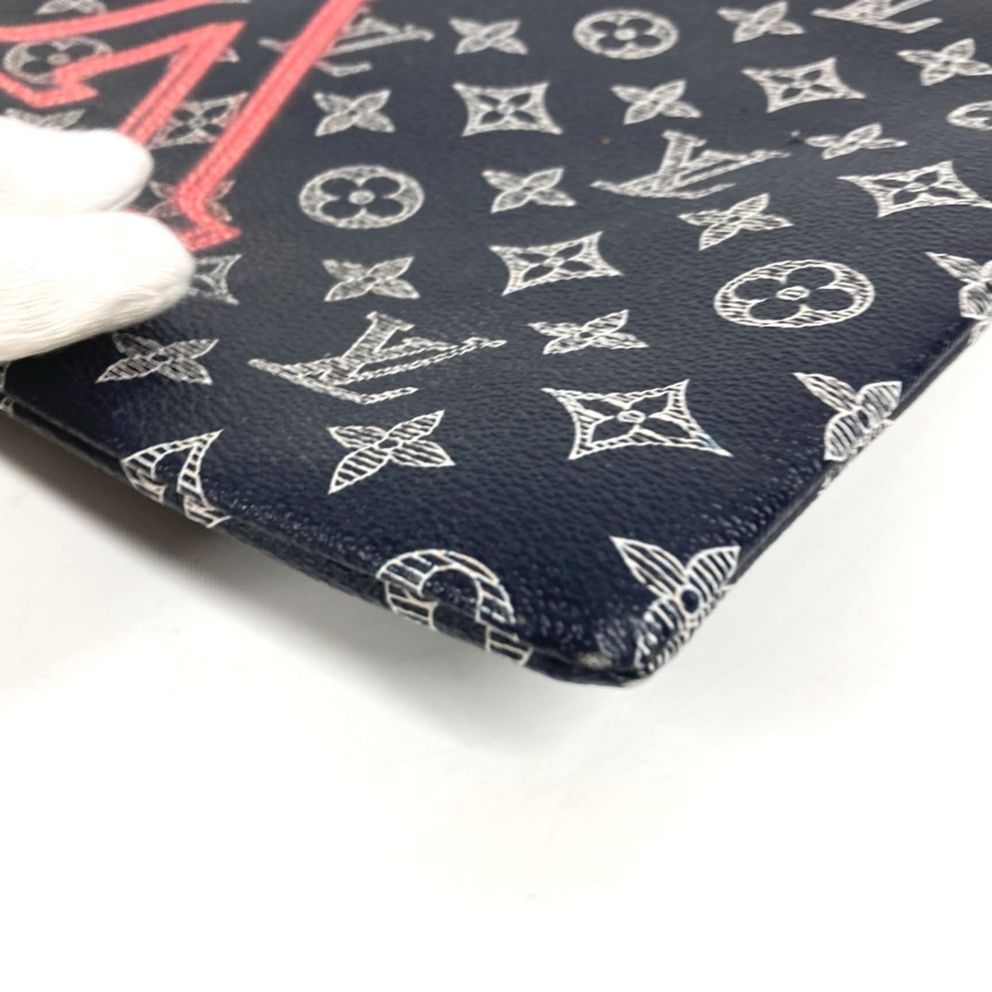Louis Vuitton Navy Red Color Monogram Clutch Bag Handbag Pochette Pouch (Pre-Owned)
