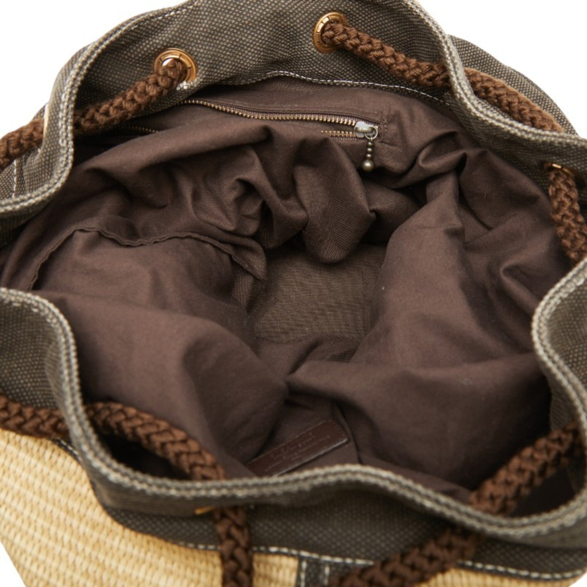 Salvatore Ferragamo Beige Brown Straw Canvas Shoulder Bag (Pre-Owned)