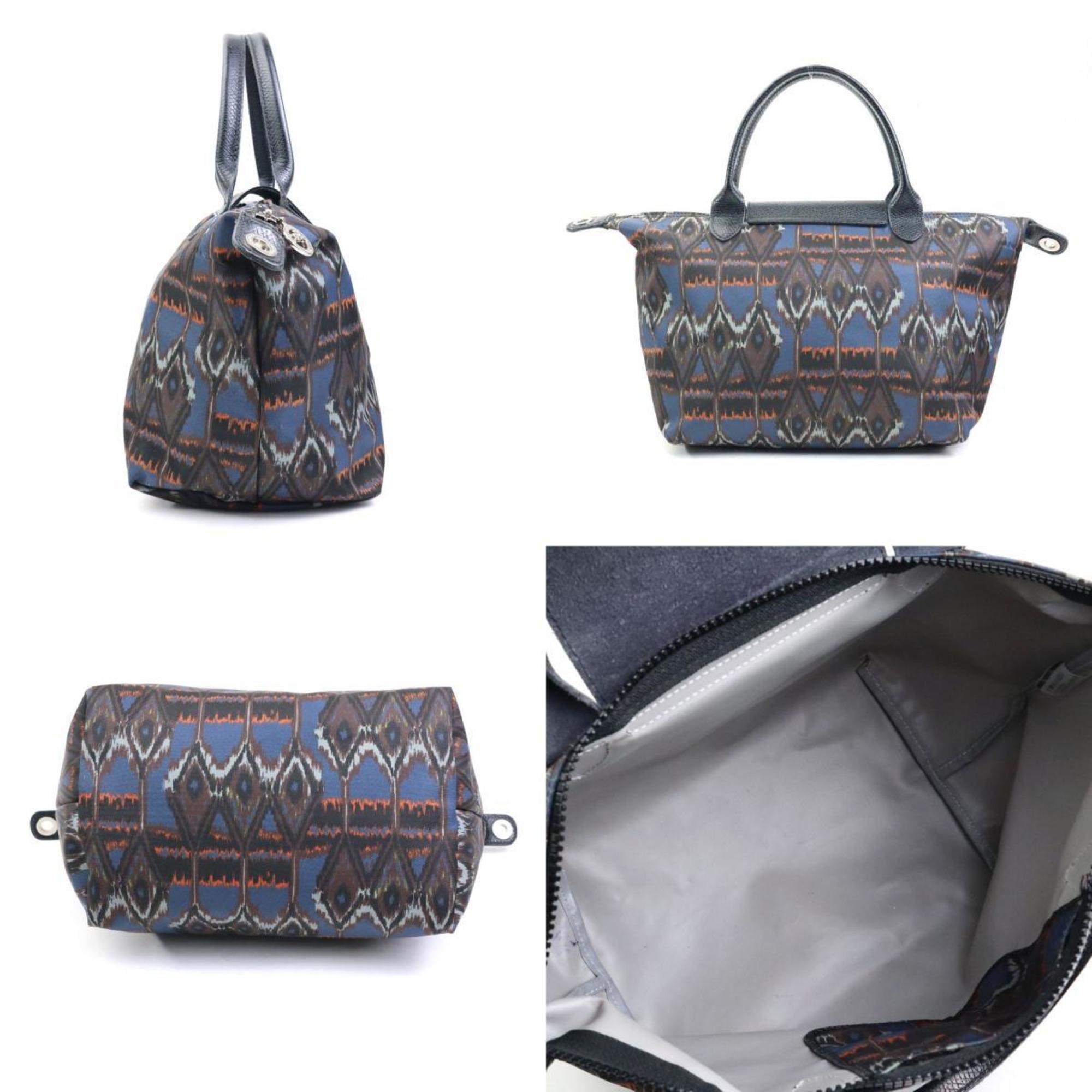Longchamp Navy Nylon Leather Handbag Shoulder Bag (Pre-Owned)