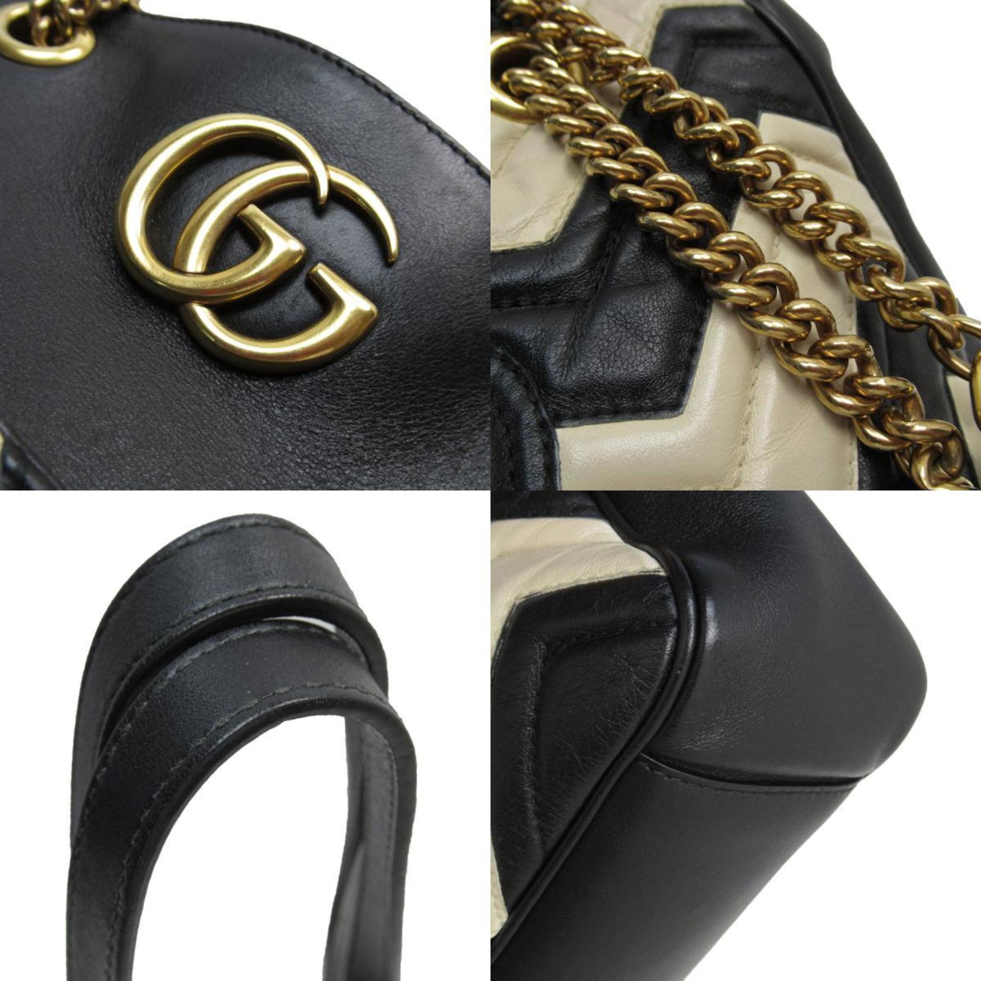Gucci Black Light Beige Leather Shoulder Bag (Pre-Owned)
