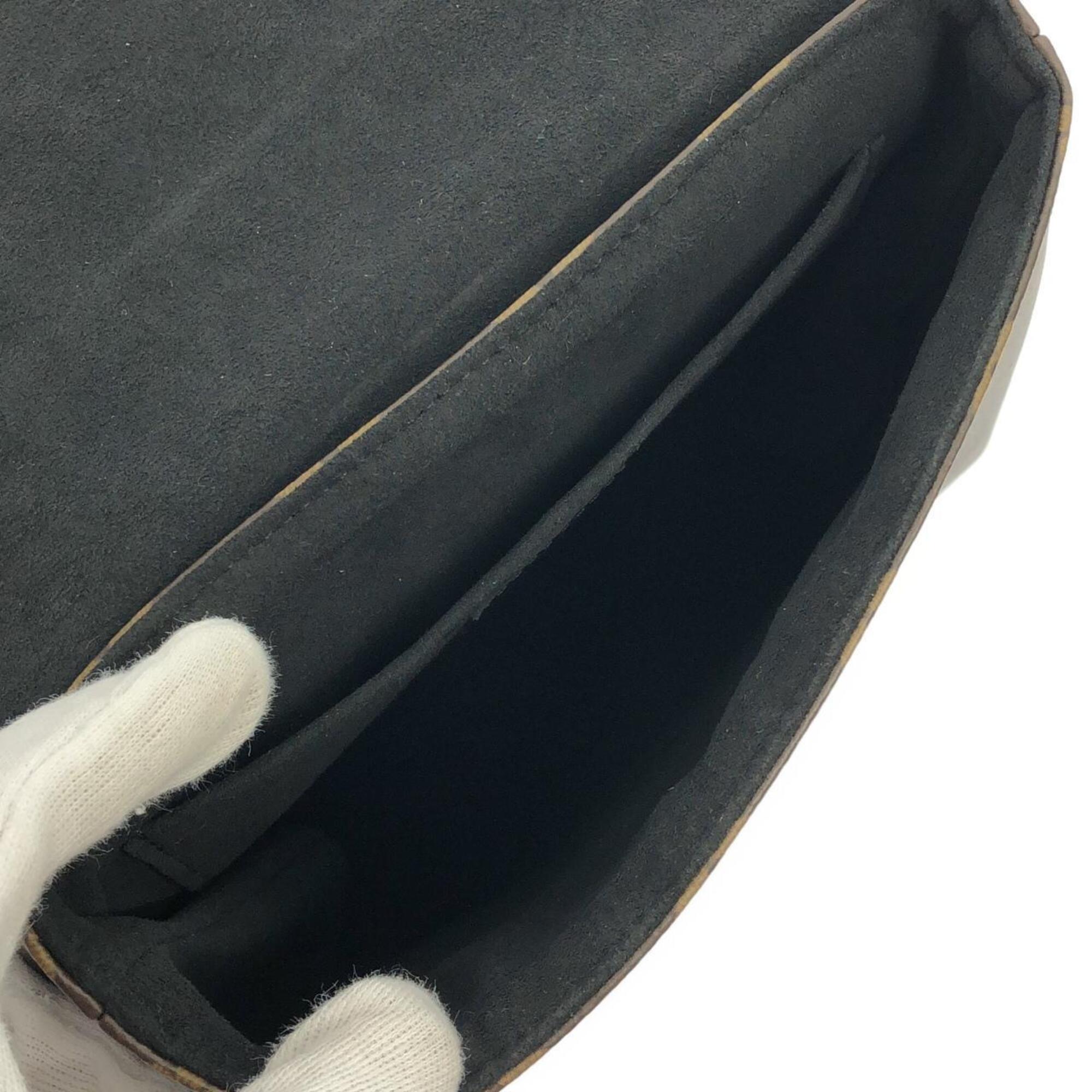 Louis Vuitton Black Brown Coated Canvas Leather Handbag (Pre-Owned)