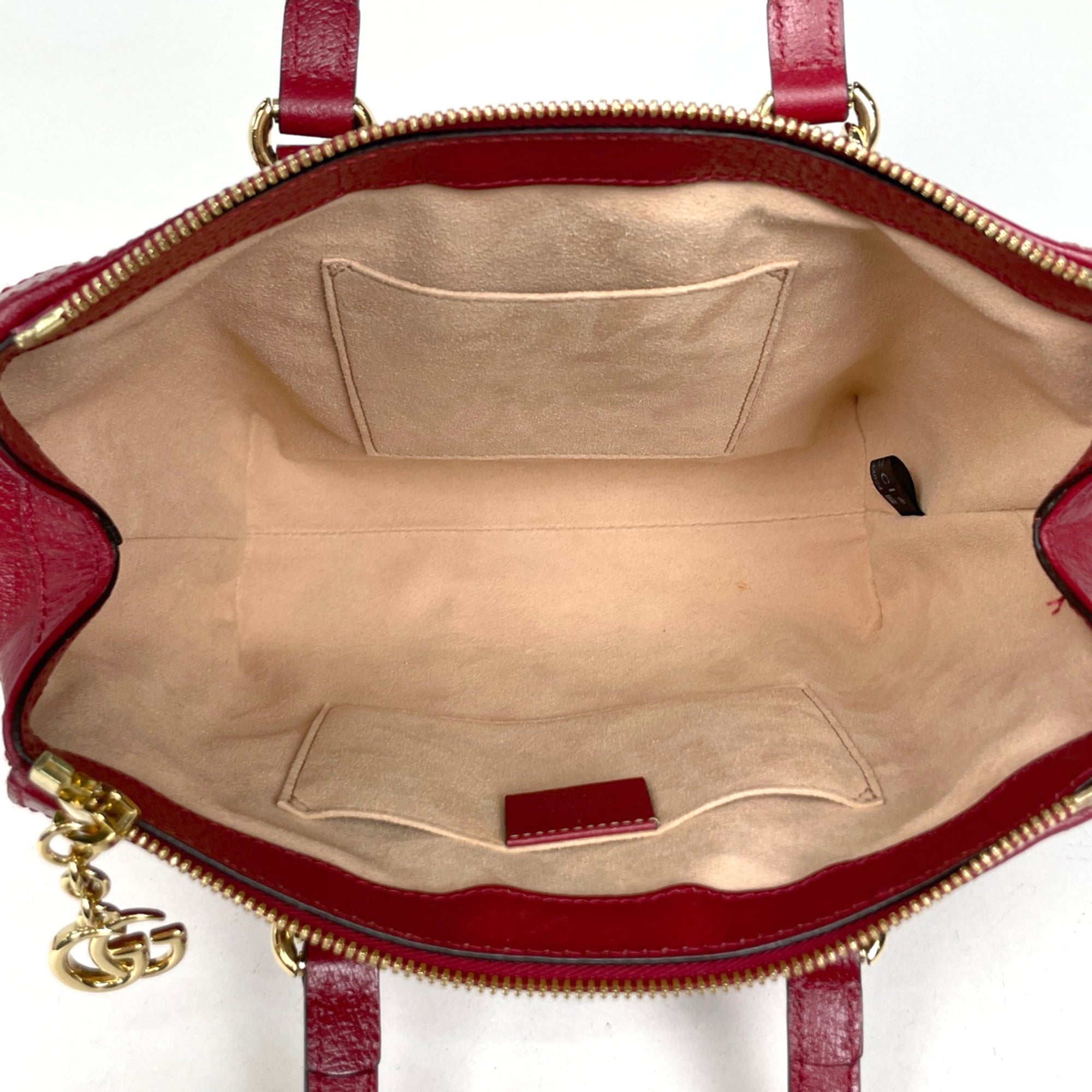 Gucci Beige Red Color Coated Canvas Leather Tote Bag (Pre-Owned)