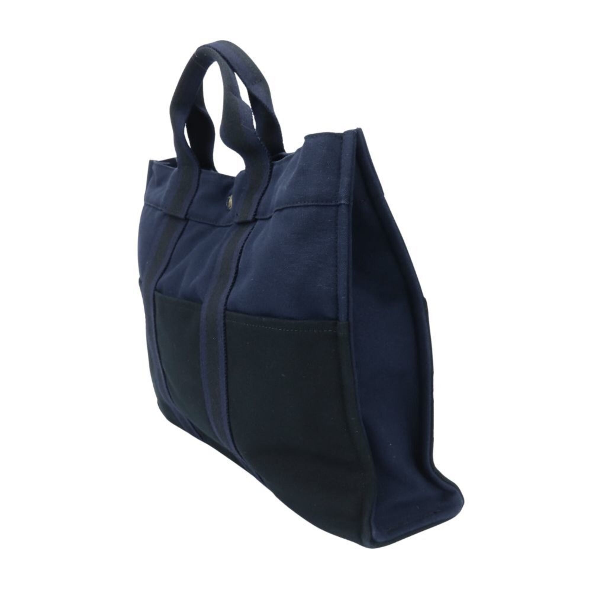 Hermes Black Navy Canvas Tote Bag (Pre-Owned)
