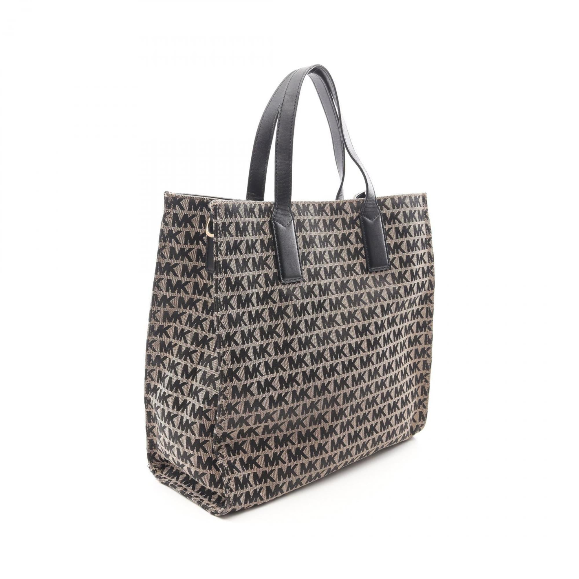 Michael Kors Beige Black Canvas Leather Tote Bag (Pre-Owned)