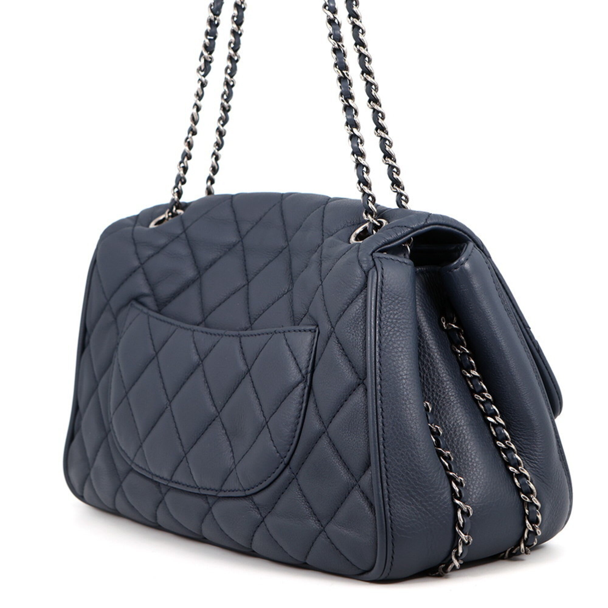 Chanel Navy Leather Handbag Shoulder Bag (Pre-Owned)