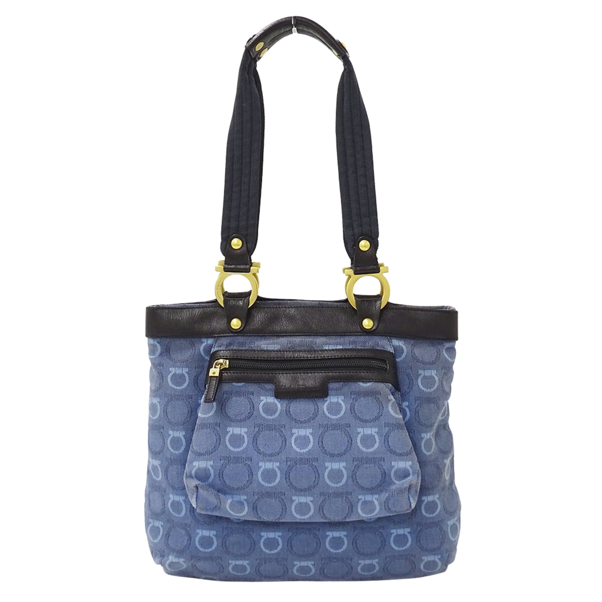 Salvatore Ferragamo Gancini Blue Canvas Handbag Tote Bag (Pre-Owned)