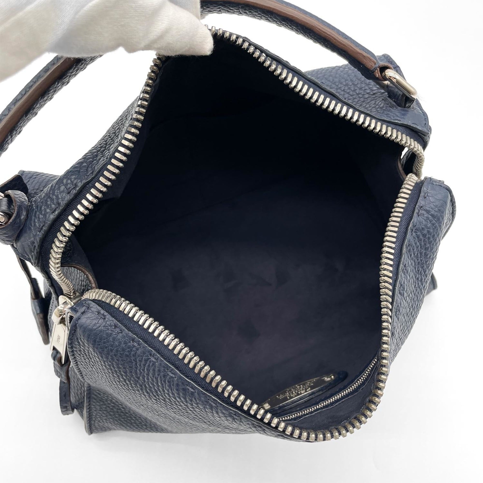 Fendi Navy Leather Boston Bag Shoulder Bag (Pre-Owned)