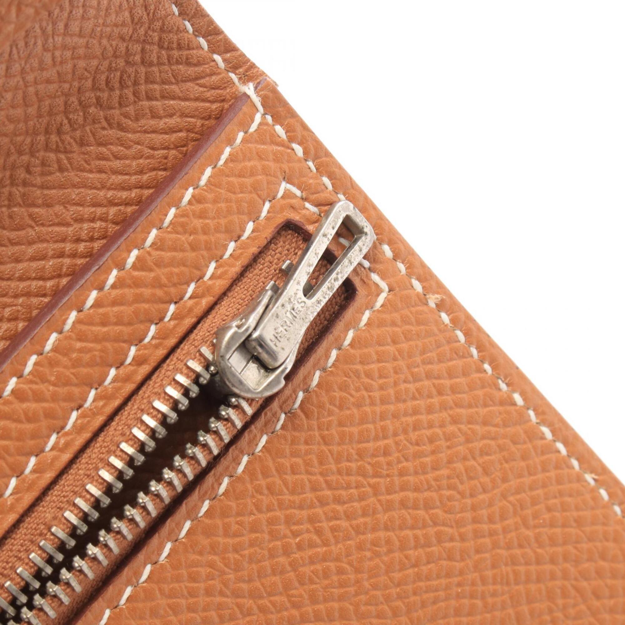 Hermes Brown Gold Brown Epsom Leather Long Wallet (Bi-Fold) (Pre-Owned)