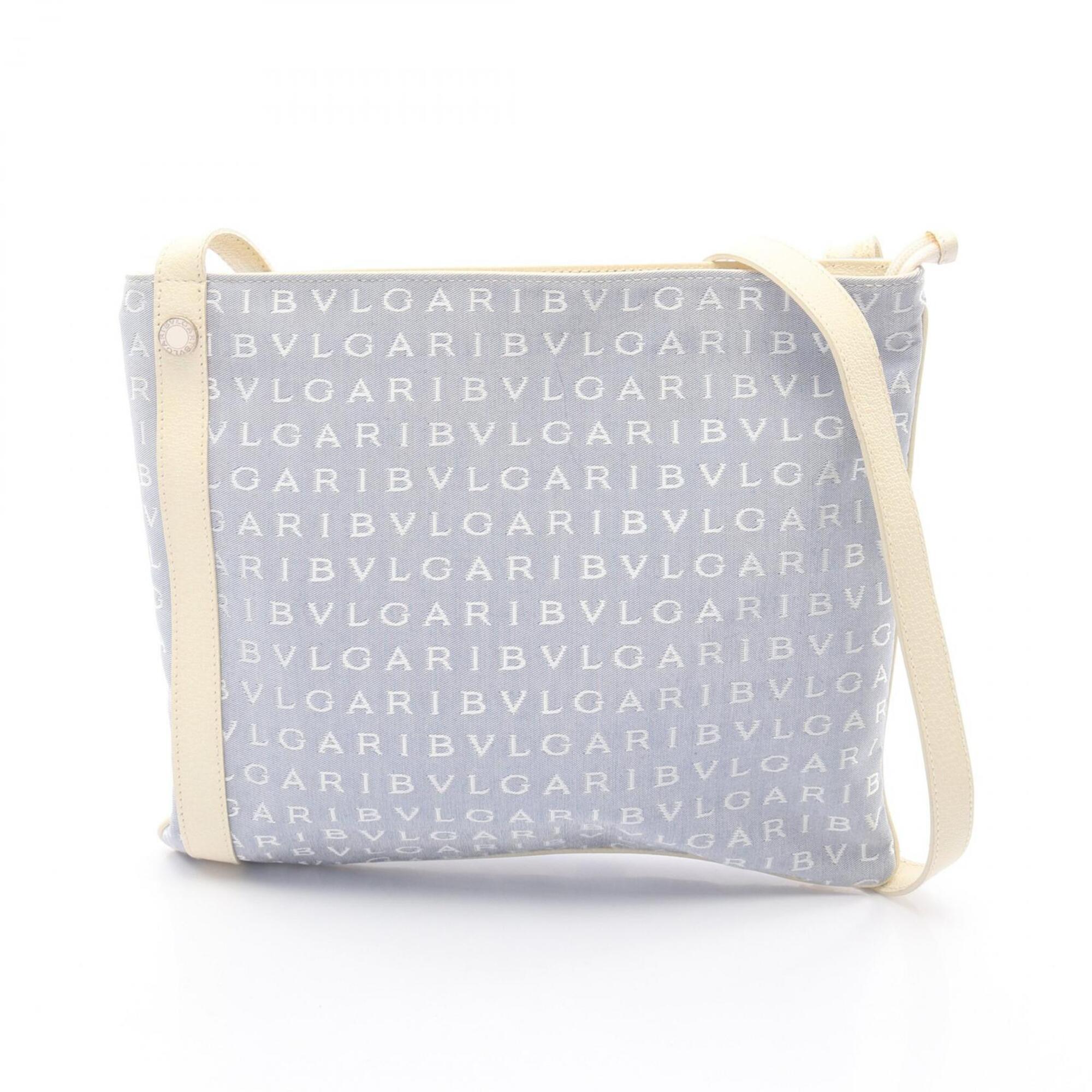 Bvlgari Blue White Canvas Leather Handbag Shoulder Bag (Pre-Owned)