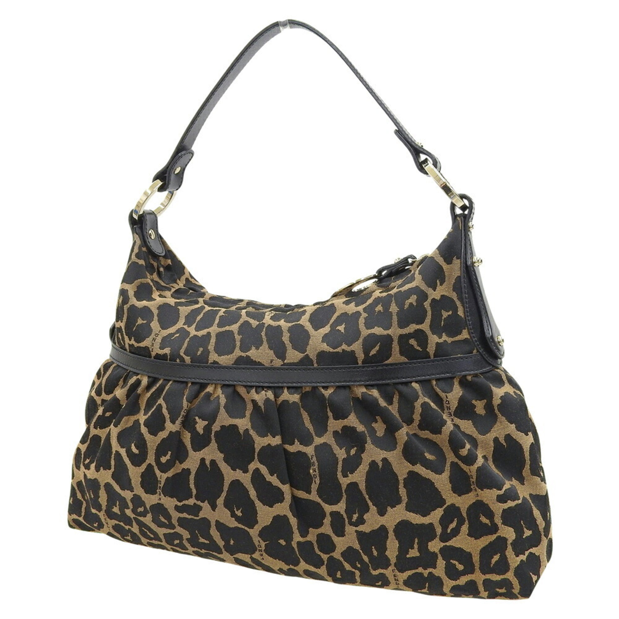 Fendi Black Brown Canvas Leather Shoulder Bag (Pre-Owned)