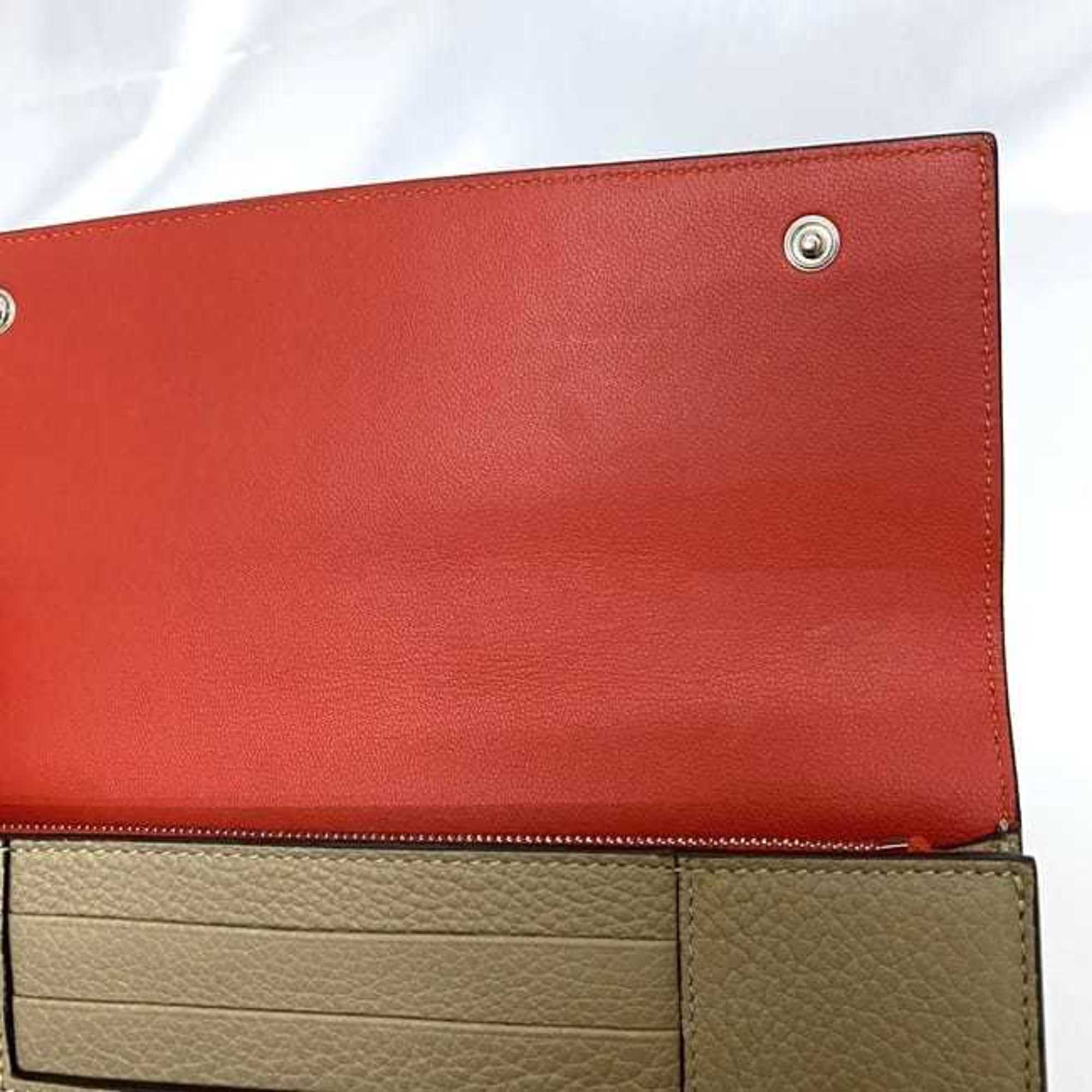 Celine Beige Red Color Leather Long Wallet (Bi-Fold) (Pre-Owned)