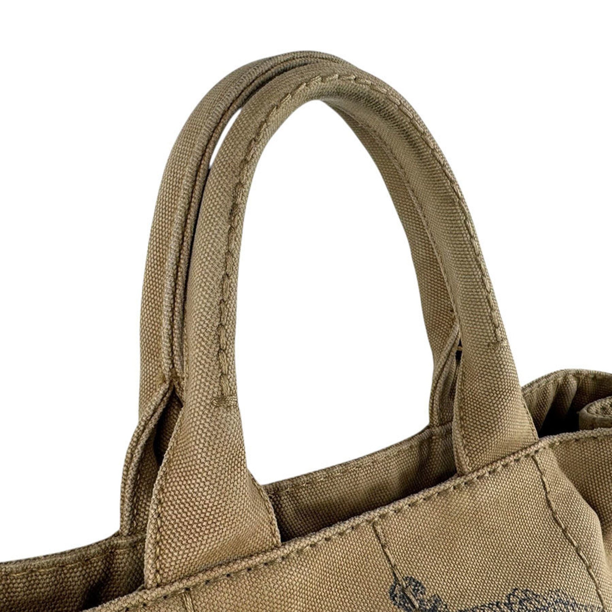 Prada Beige Brown Canapa Handbag Shoulder Bag (Pre-Owned)