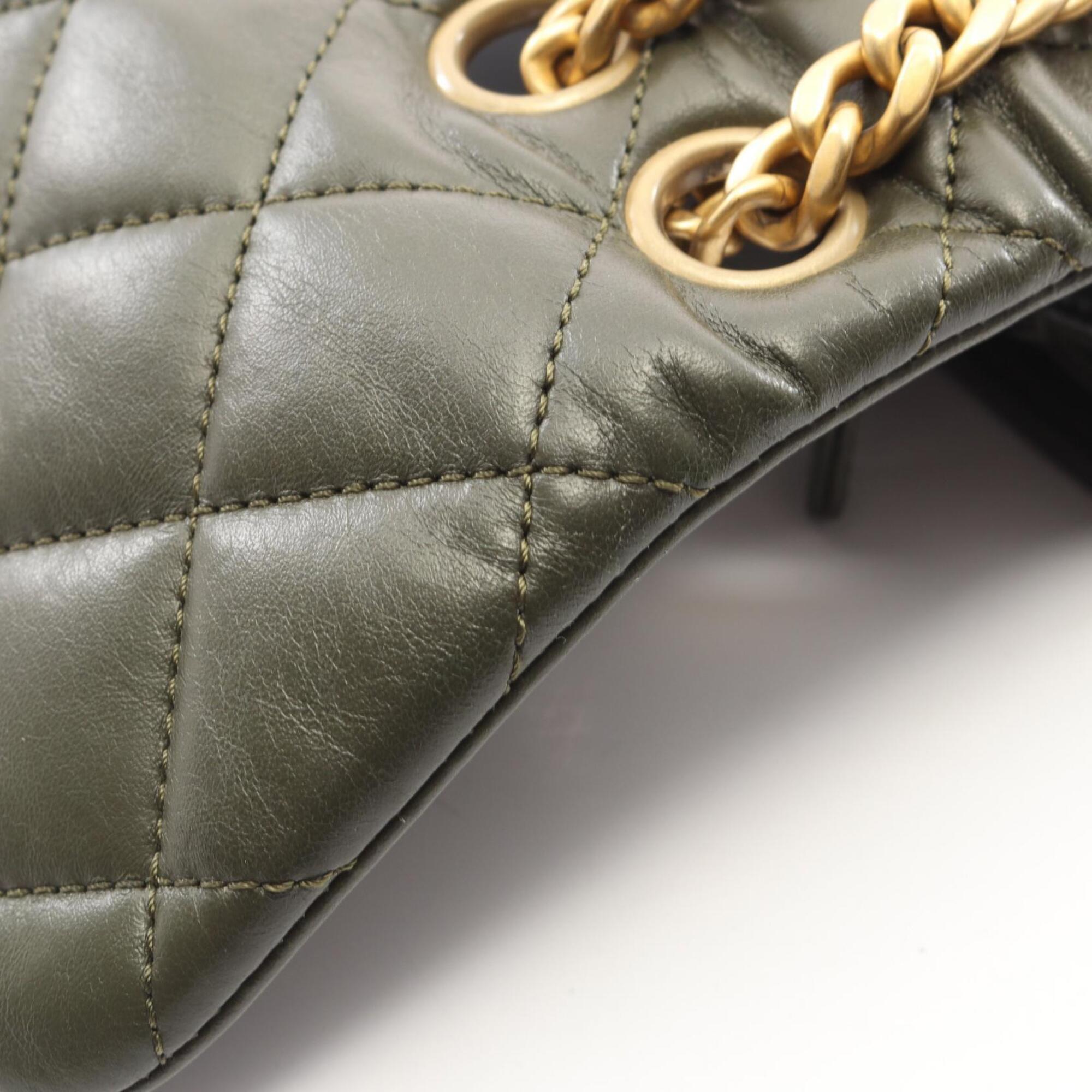 Chanel Khaki Leather Handbag Shoulder Bag (Pre-Owned)