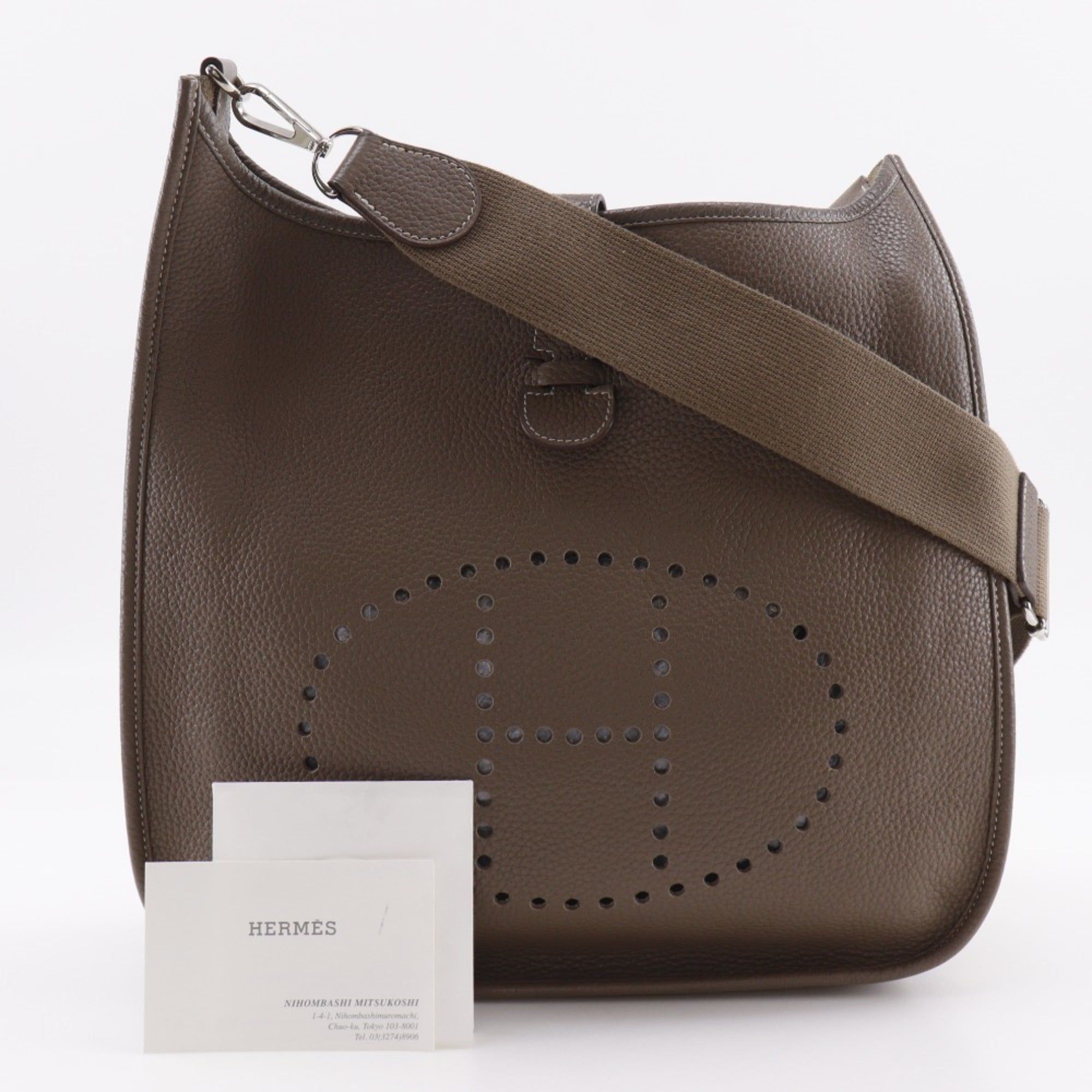 Hermes Etoupe Gray Gray Taurillon Clemence Leather Shoulder Bag (Pre-Owned)