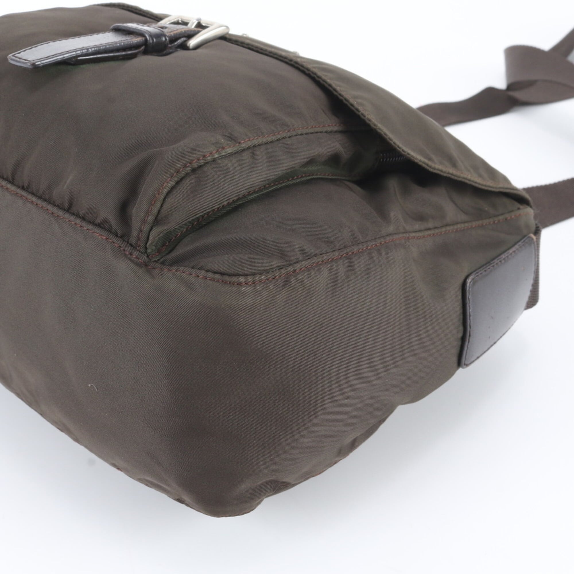 Prada Brown Green Khaki Nylon Leather Messenger Bag Shoulder Bag (Pre-Owned)