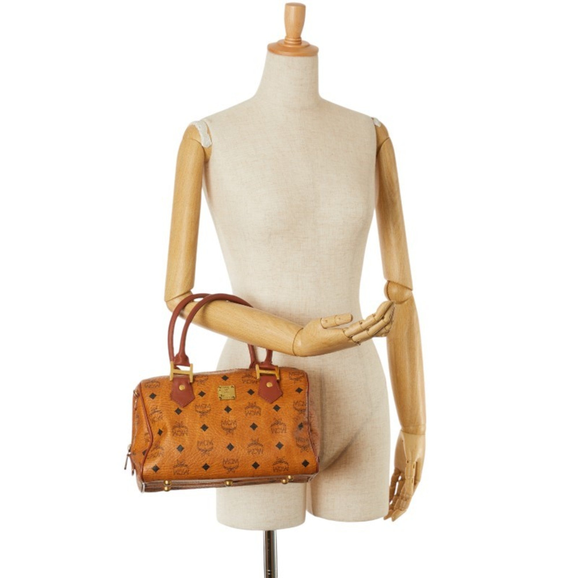 Mcm Brown Leather Boston Bag Handbag (Pre-Owned)