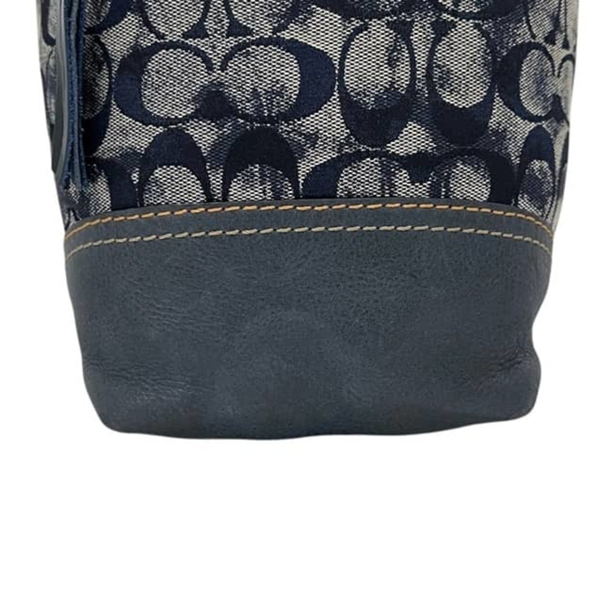 Coach Navy Leather Canvas Shoulder Bag (Pre-Owned)