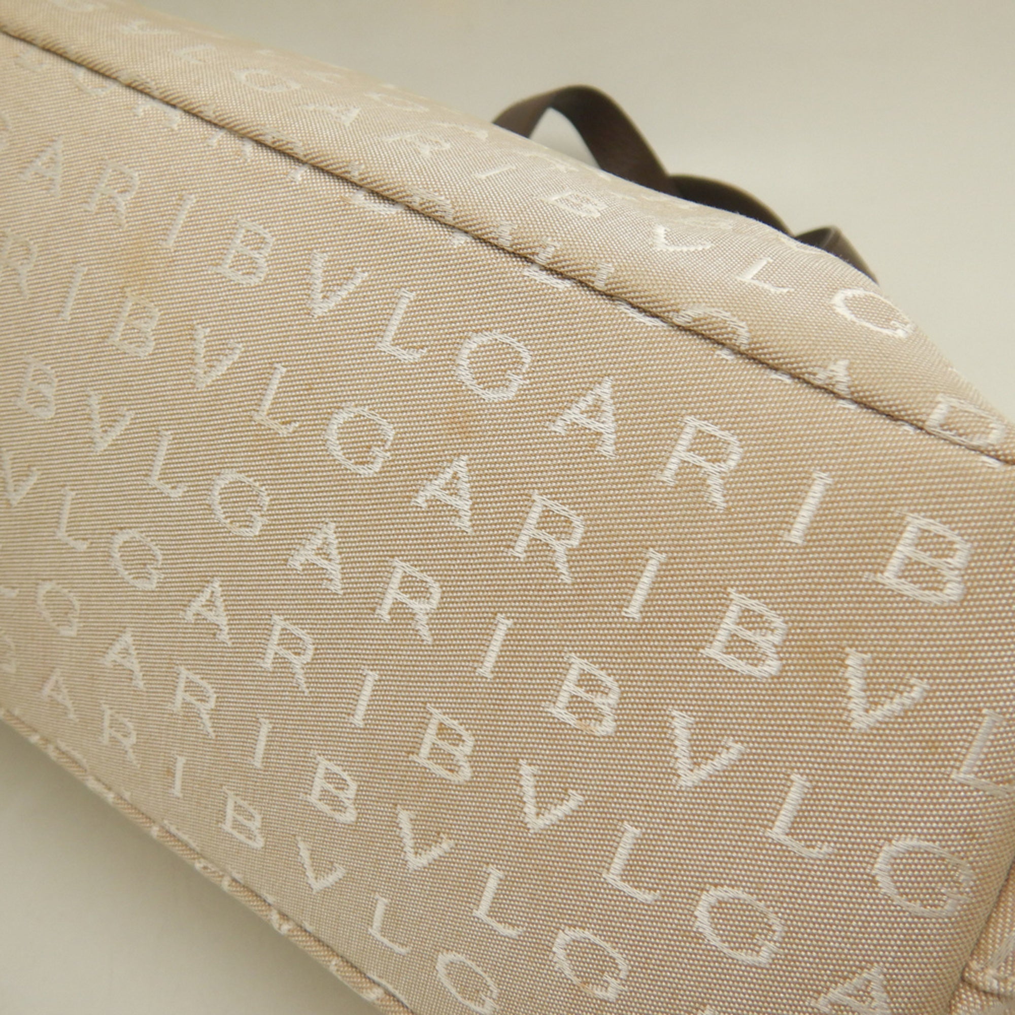 Bvlgari Beige Brown Canvas Leather Handbag (Pre-Owned)