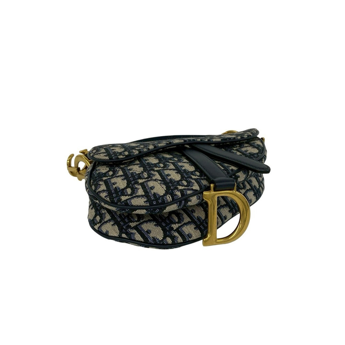 Christian Dior Navy Canvas Leather Handbag Saddle Bag Shoulder Bag (Pre-Owned)