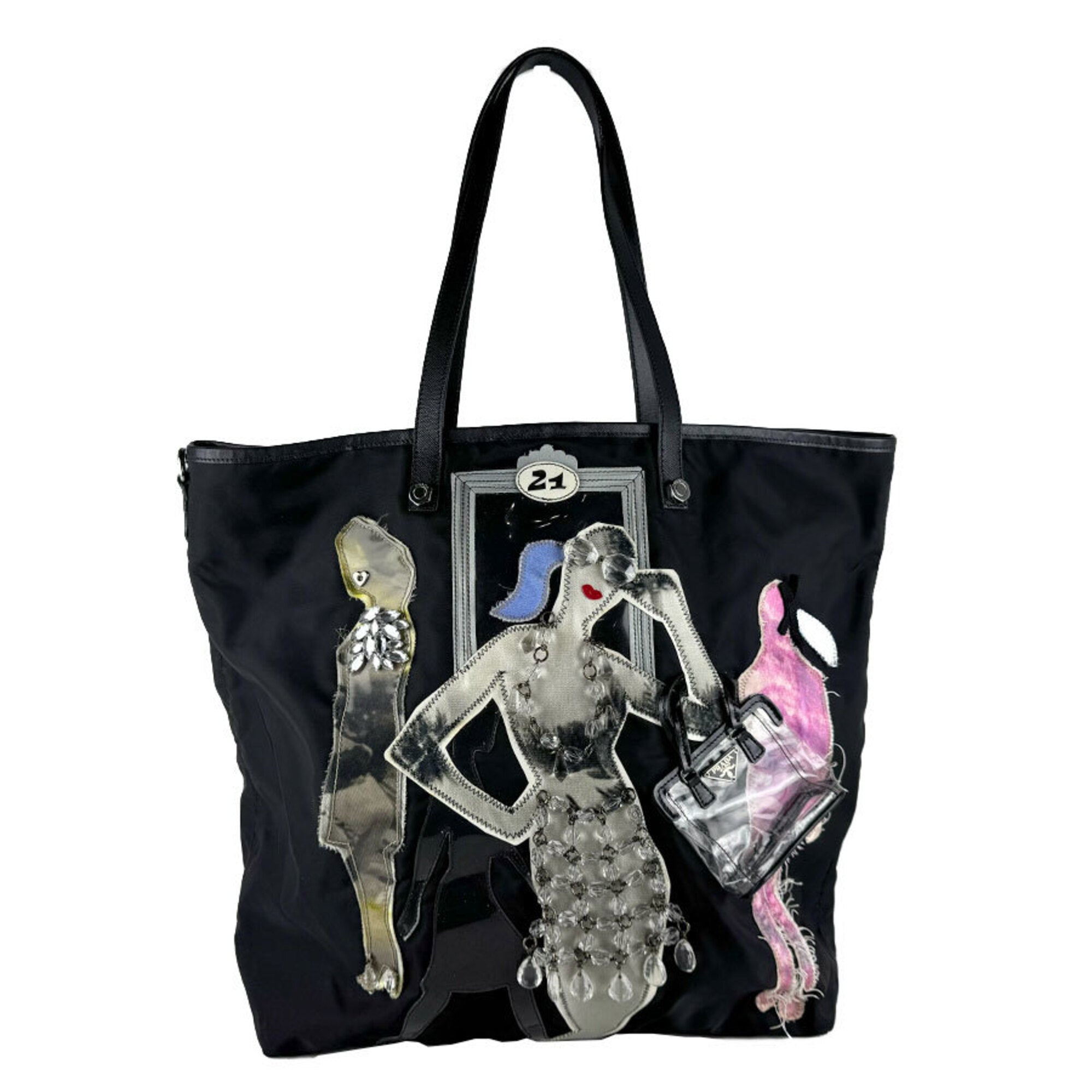 Prada Black Multi-Color Nylon Shoulder Bag Tote Bag (Pre-Owned)
