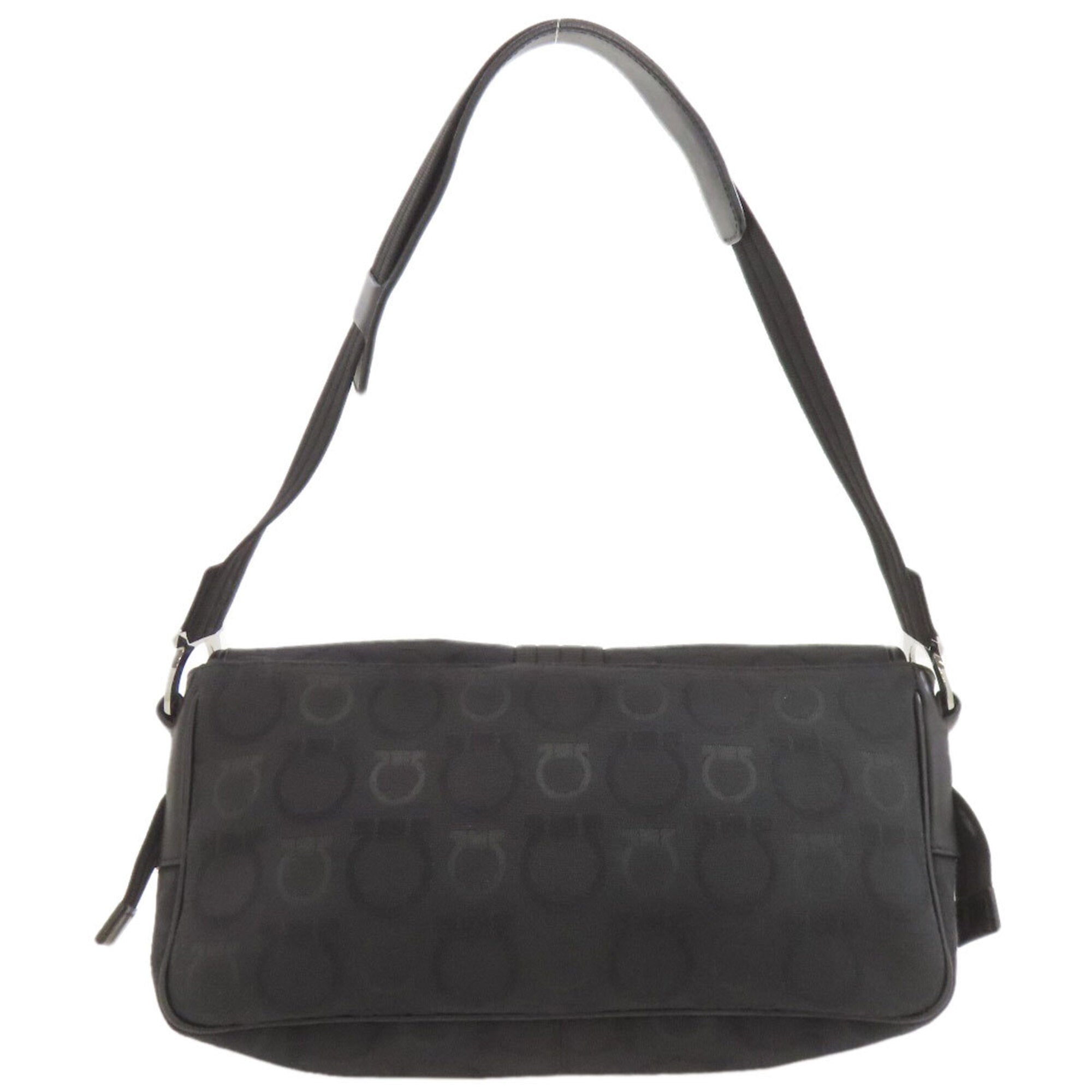 Salvatore Ferragamo Gancini Black Canvas Shoulder Bag (Pre-Owned)