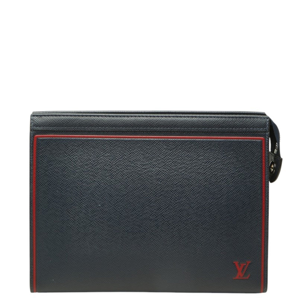 Louis Vuitton Navy Red Color Leather Clutch Bag (Pre-Owned)