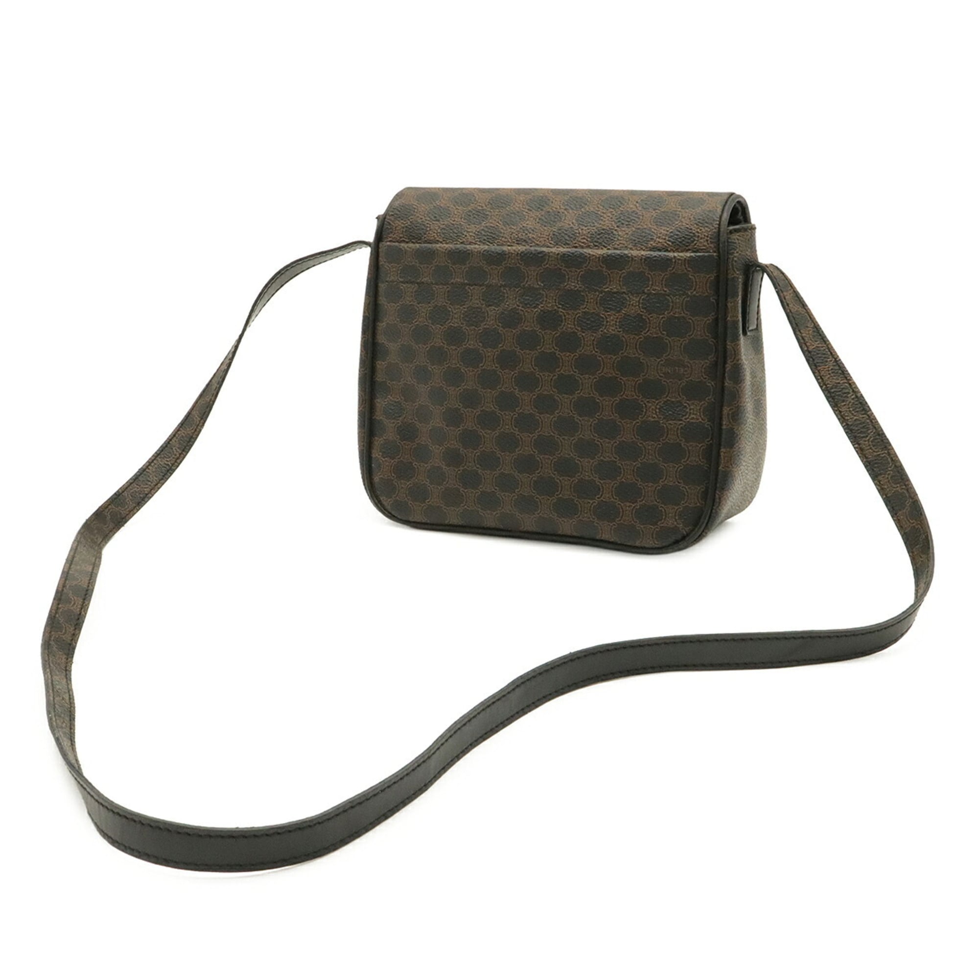Celine Macadam Black Dark Brown Coated Canvas Pvc Leather Pochette Shoulder Bag (Pre-Owned)