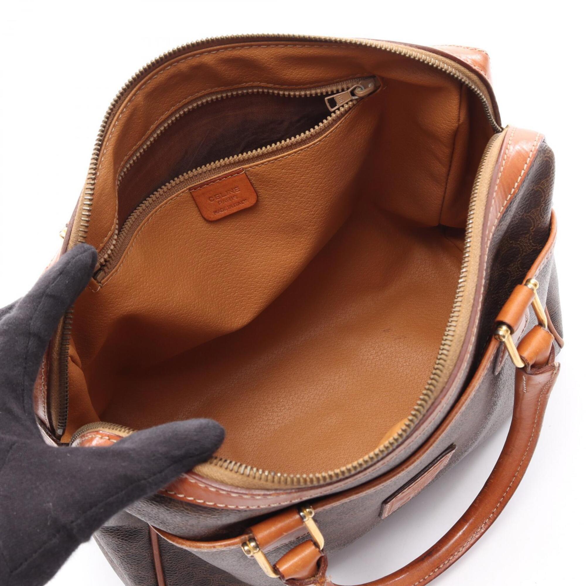 Celine Macadam Brown Coated Canvas Boston Bag Handbag (Pre-Owned)