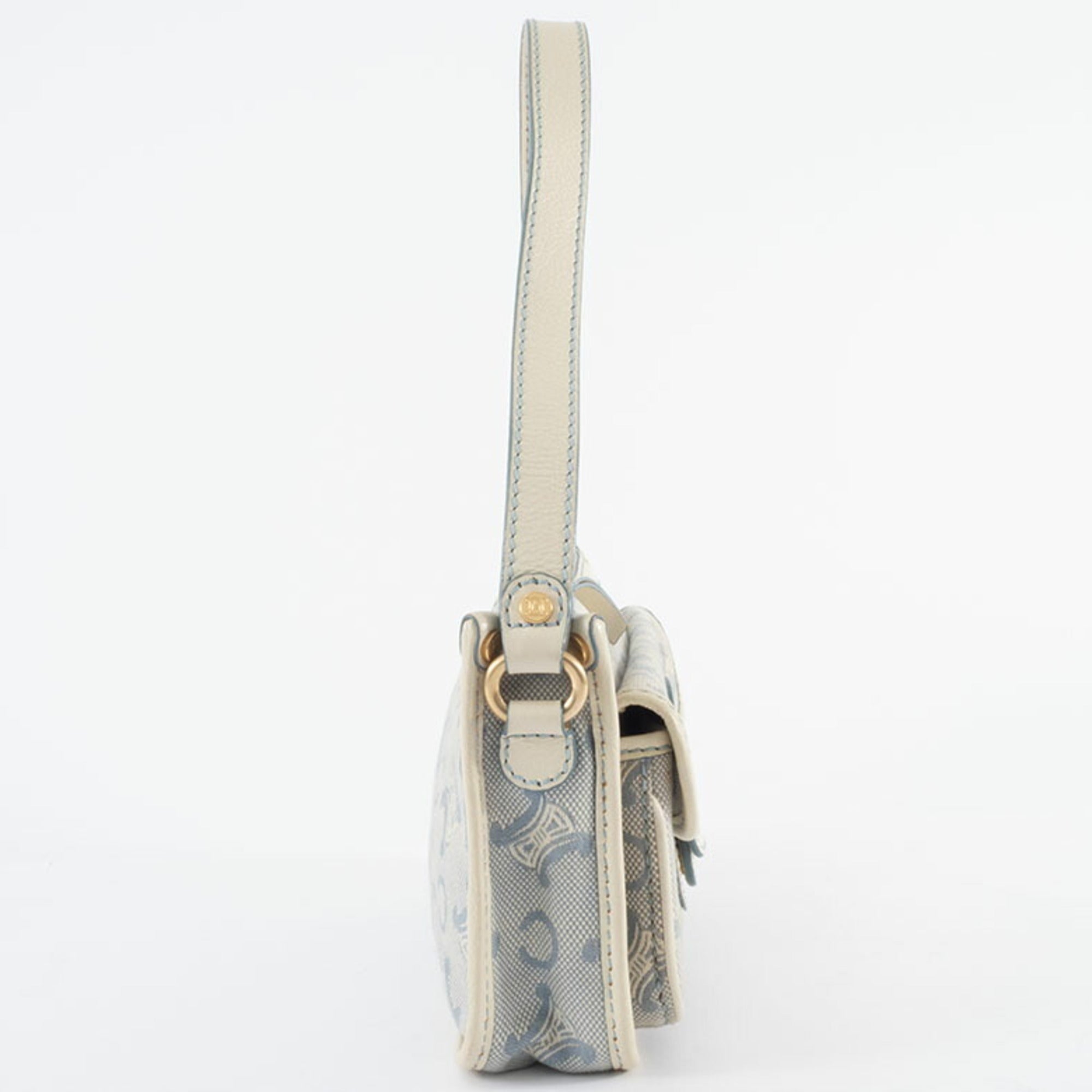 Celine Macadam Blue White Canvas Leather Shoulder Bag (Pre-Owned)