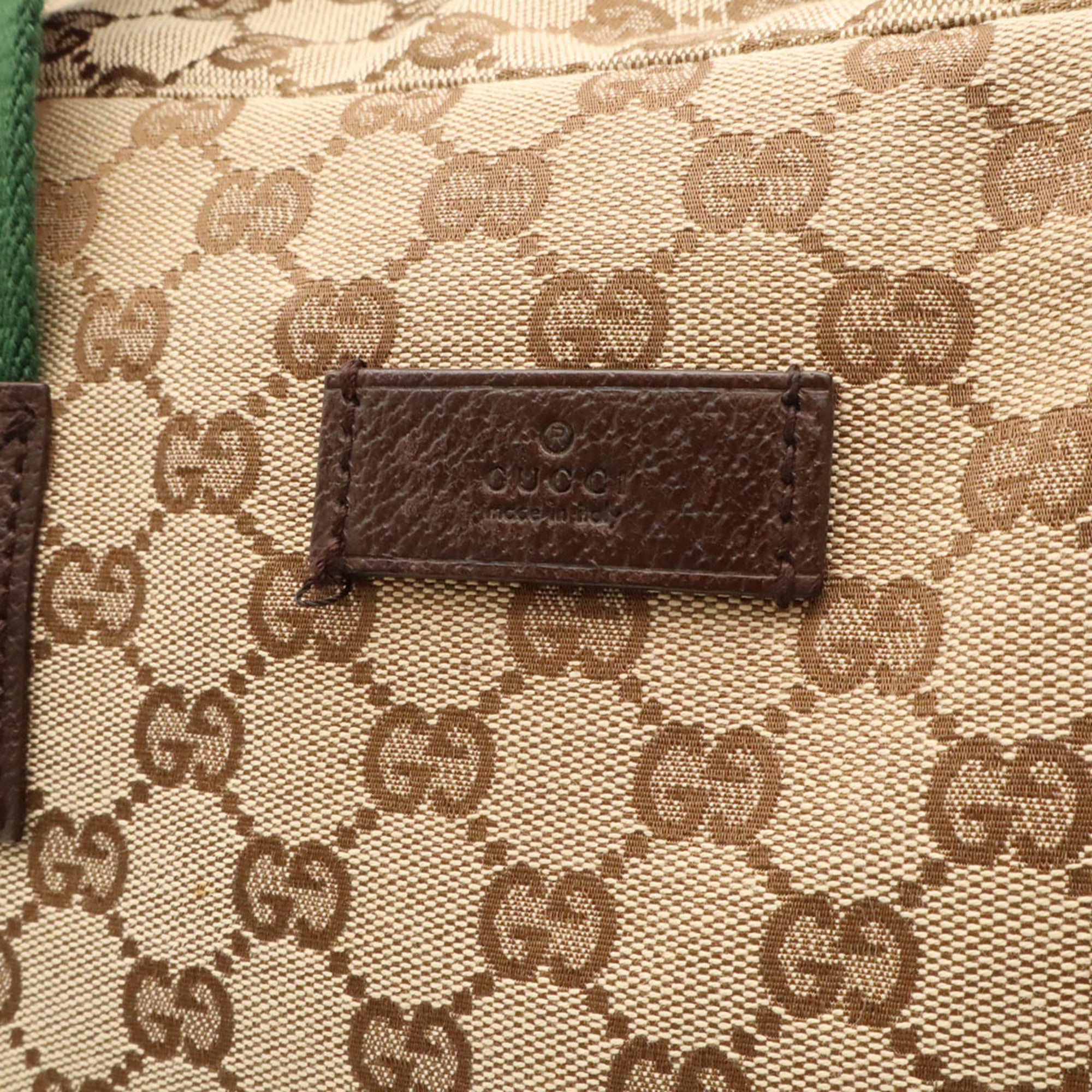 Gucci Beige Dark Brown Green Khaki Red Color Canvas Leather Boston Bag Shoulder Bag (Pre-Owned)