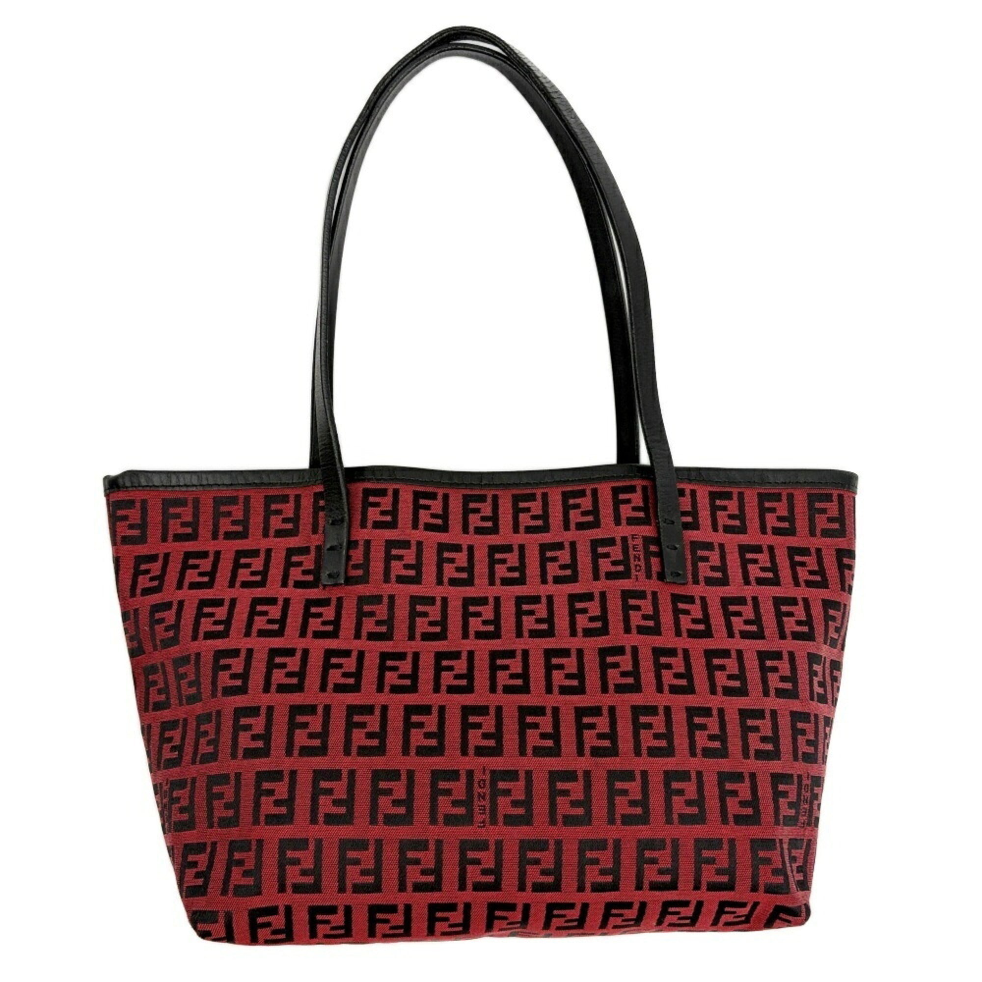 Fendi Black Red Color Canvas Leather Tote Bag (Pre-Owned)