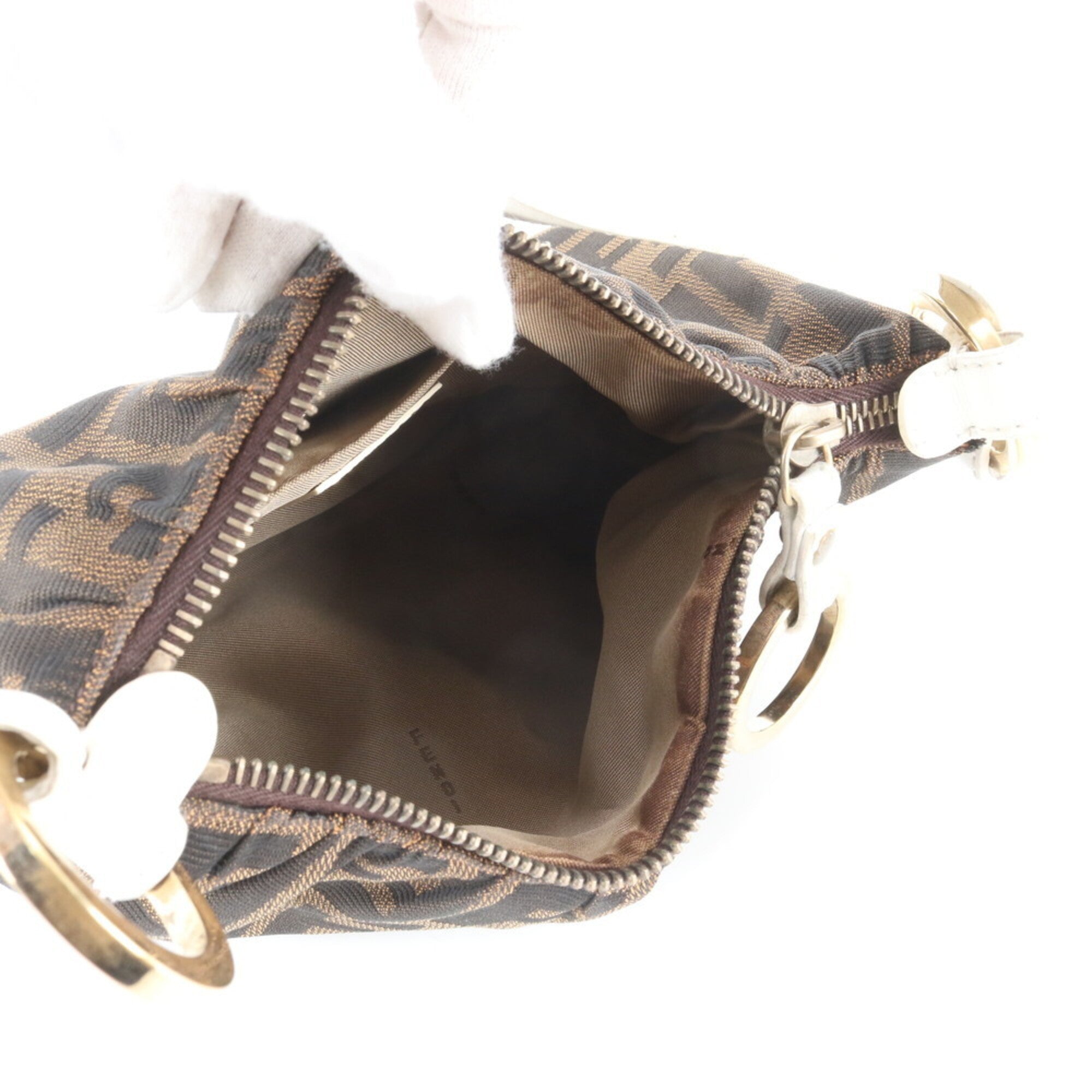Fendi Brown White Leather Canvas Pouch Shoulder Bag (Pre-Owned)