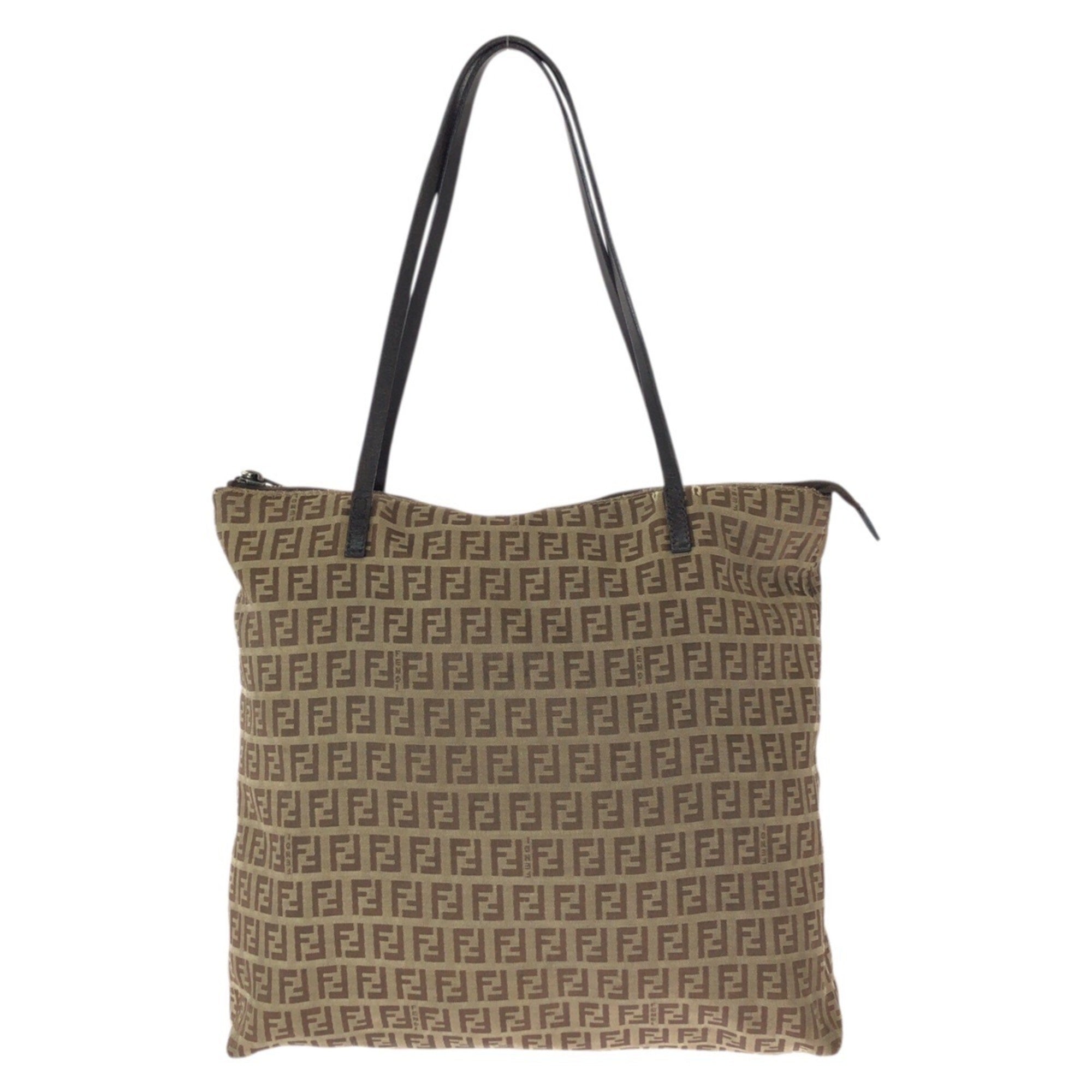 Fendi Brown Canvas Leather Shoulder Bag Tote Bag (Pre-Owned)