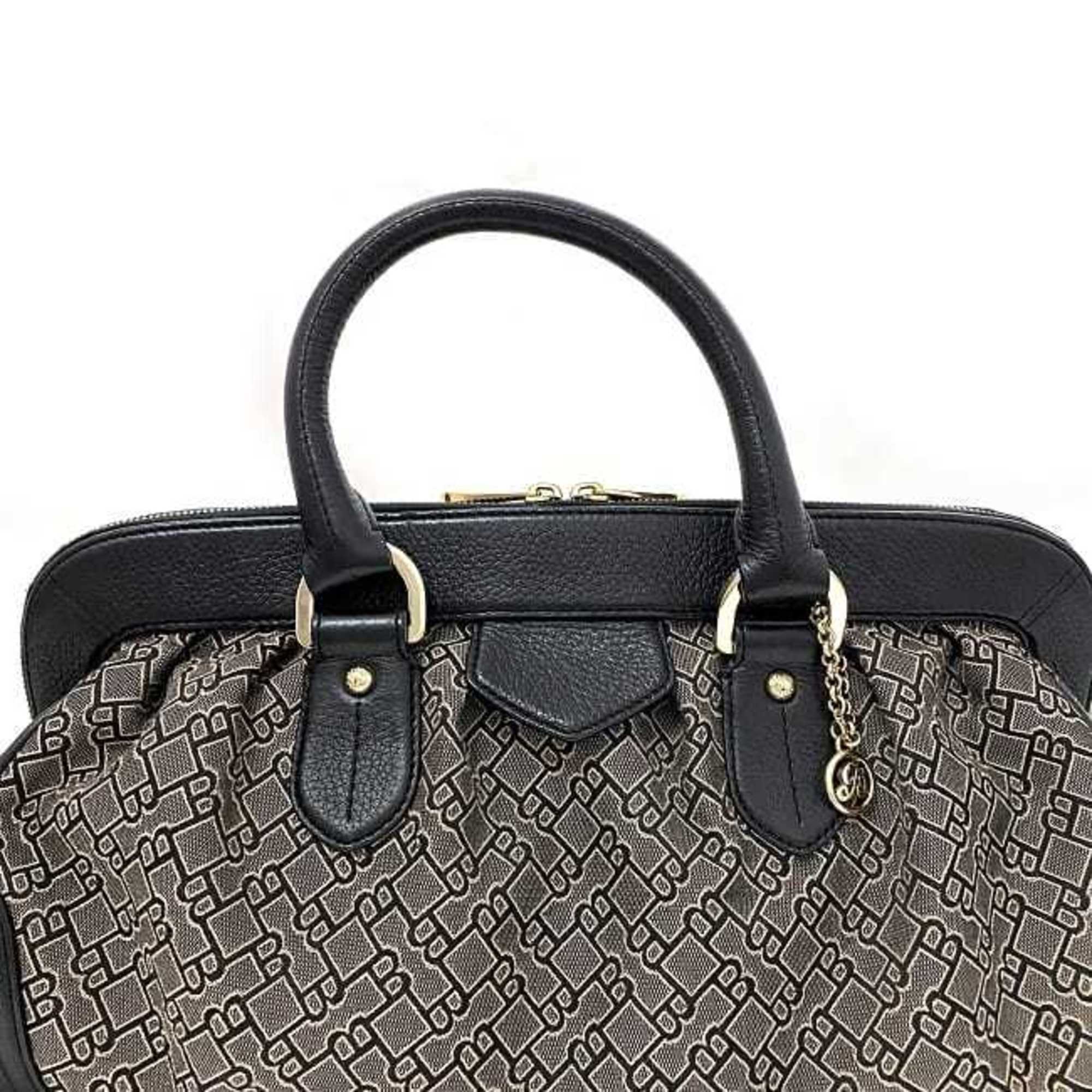 Bally Black Brown Gray Canvas Leather Boston Bag Handbag (Pre-Owned)